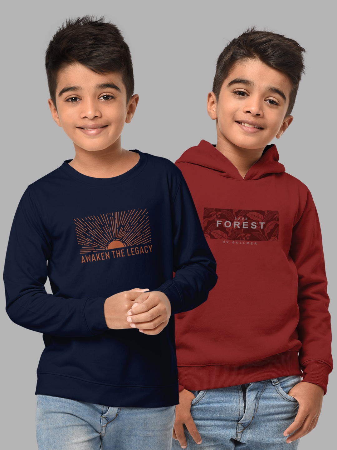 

HELLCAT Boys Set Of 2 Blue & Rust Brown Printed Hooded Sweatshirt