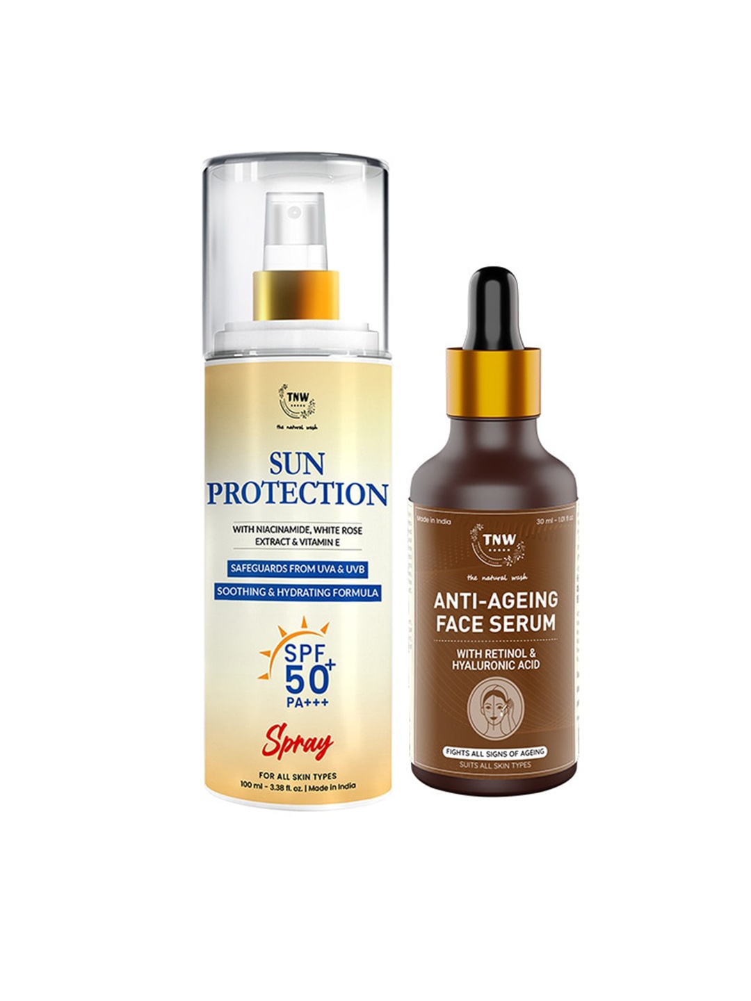 

TNW the natural wash Set Of 2 Off White Sun Protection SPF 50 Spray Sunscreen & Anti Aging Face Serum