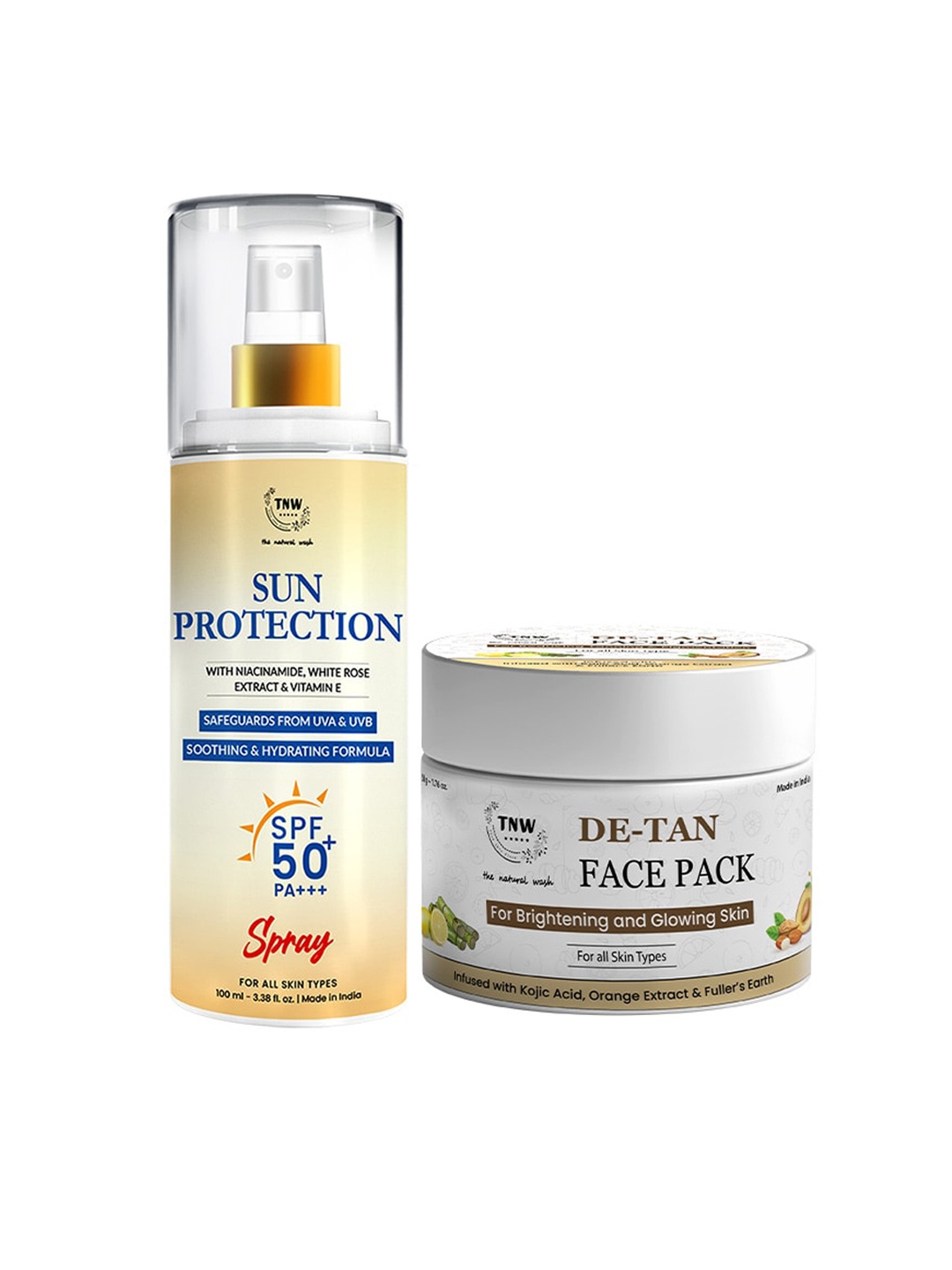 

TNW the natural wash Set Of 2 Off White Sun Protection SPF 50 Spray Sunscreen & De-Tan Pack