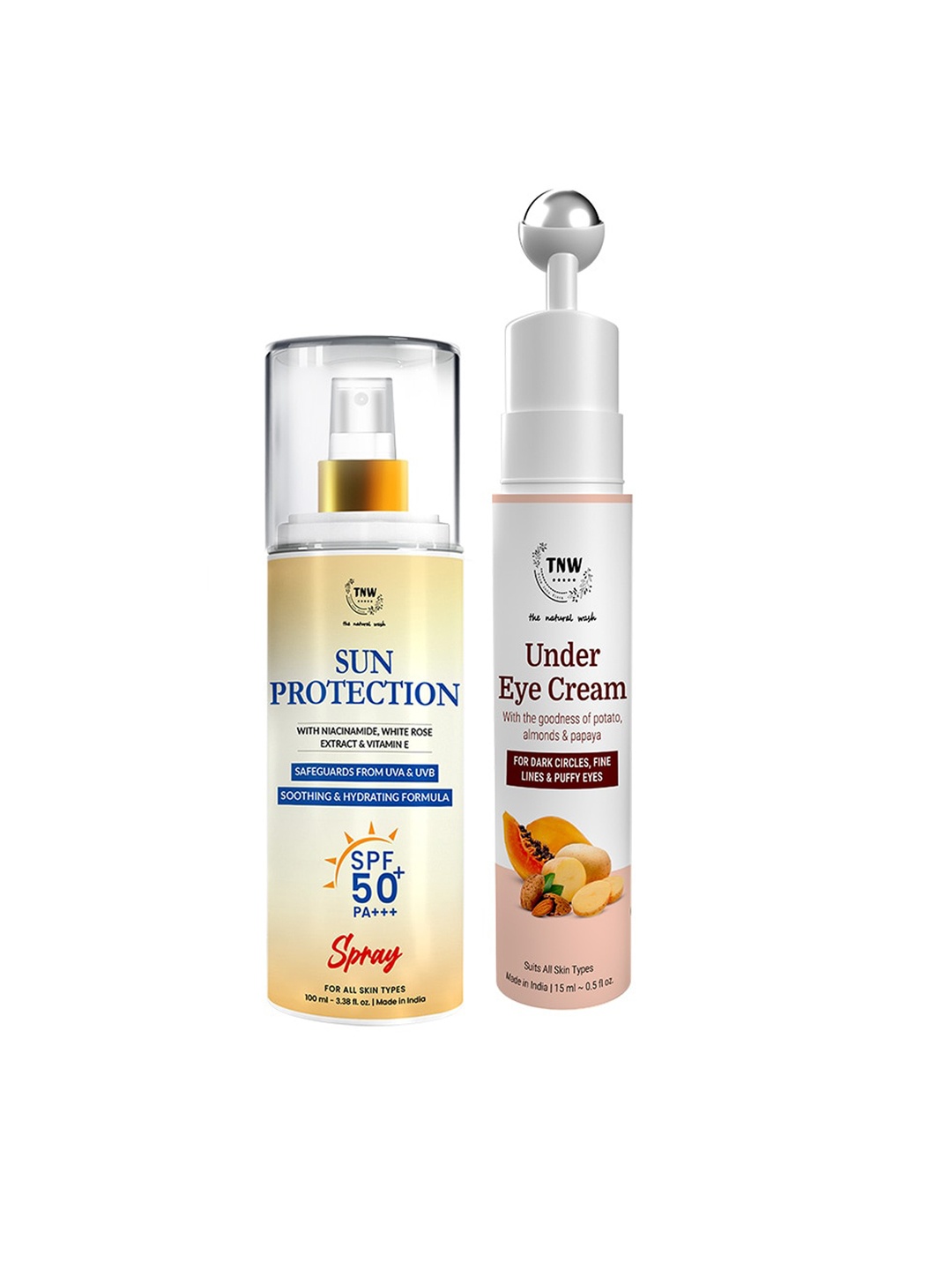 

TNW the natural wash Set Of 2 Sun Protection SPF 50 Spray Sunscreen & Under Eye Cream, Off white