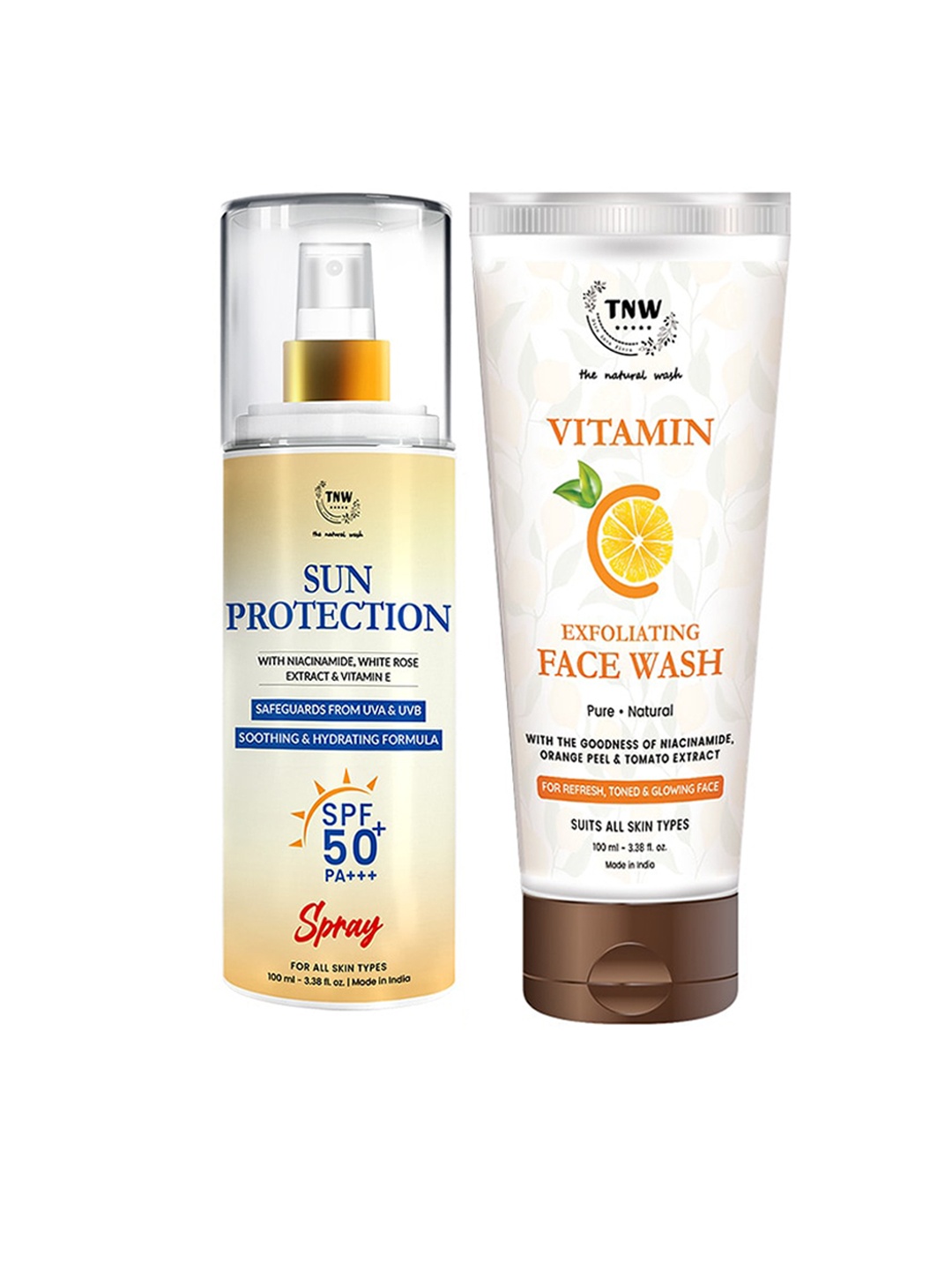

TNW the natural wash Set Of 2 Off White Sun Protection SPF 50 Spray Sunscreen & Vitamin C Face Wash