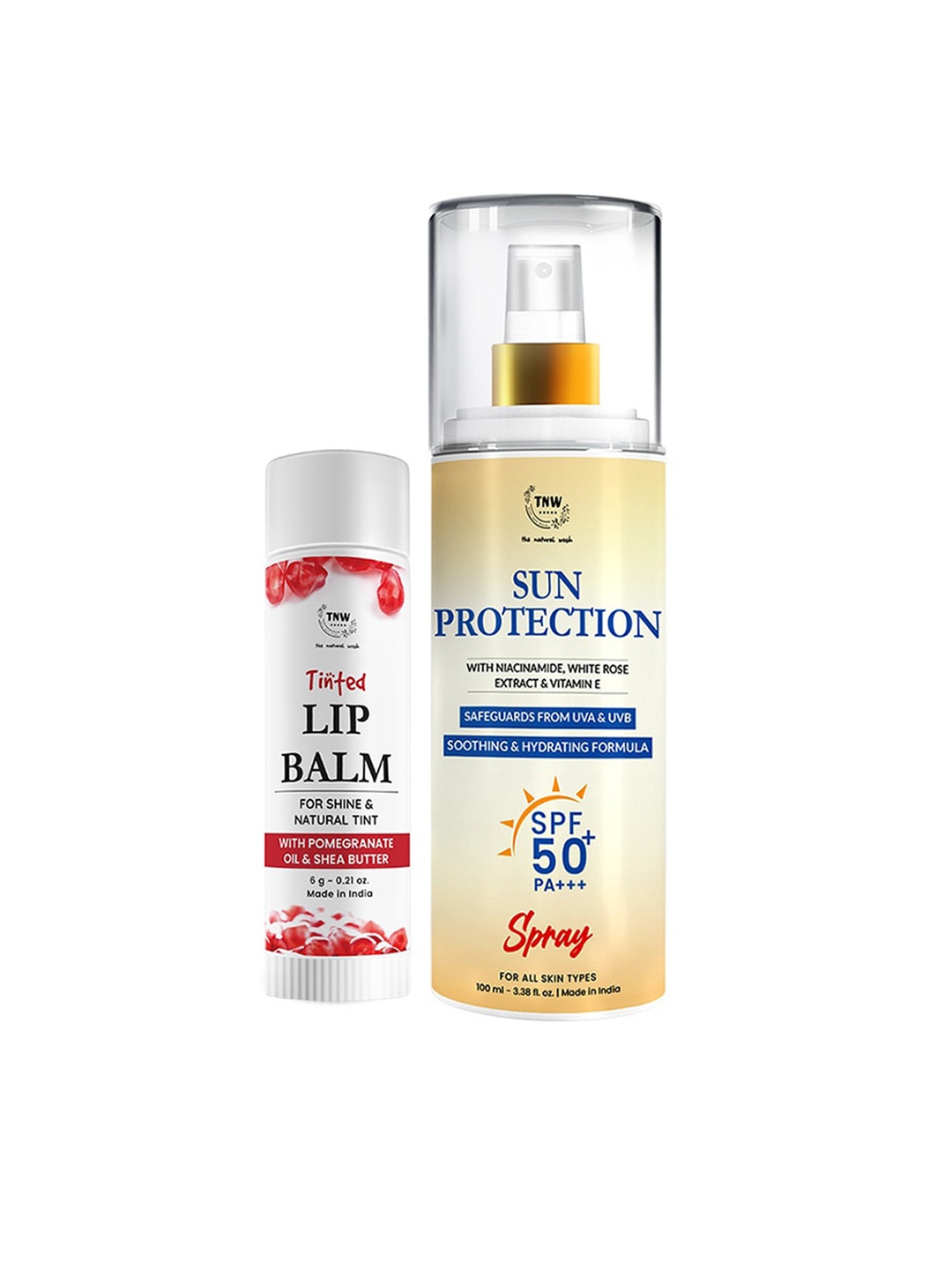 

TNW the natural wash Set Of 2 Off White Sun Protection SPF 50 Spray Sunscreen & Pomegranate Tinted Lip Balm