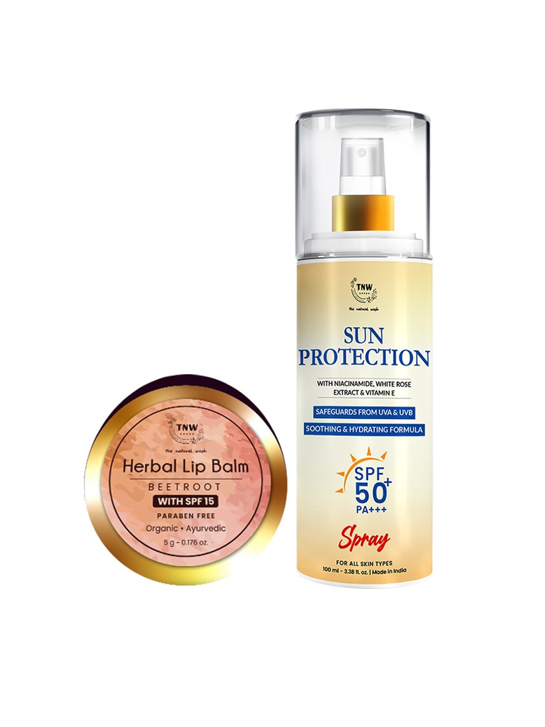 

TNW-The Natural Wash Combo with Sun Protection SPF 50 Spray Sunscreen & Beetroot Lip Balm, Off white