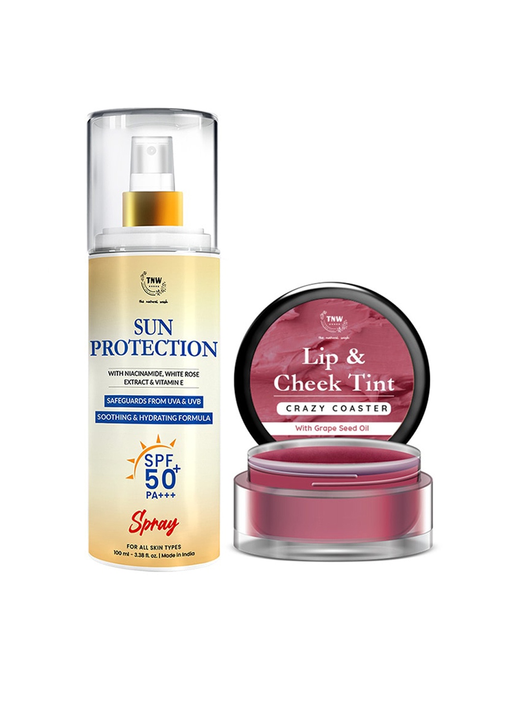 

TNW the natural wash Set Of 2 Sun Protection SPF 50 Spray Sunscreen & Lip & Cheek Tint, Off white
