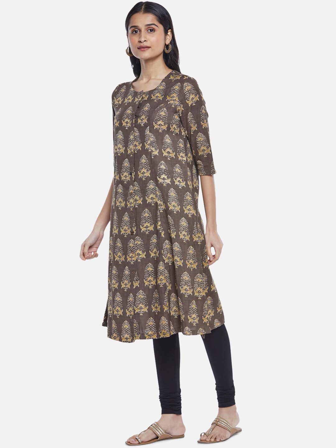 

RANGMANCH BY PANTALOONS Women Brown Ethnic Motifs Printed Cotton Kurta