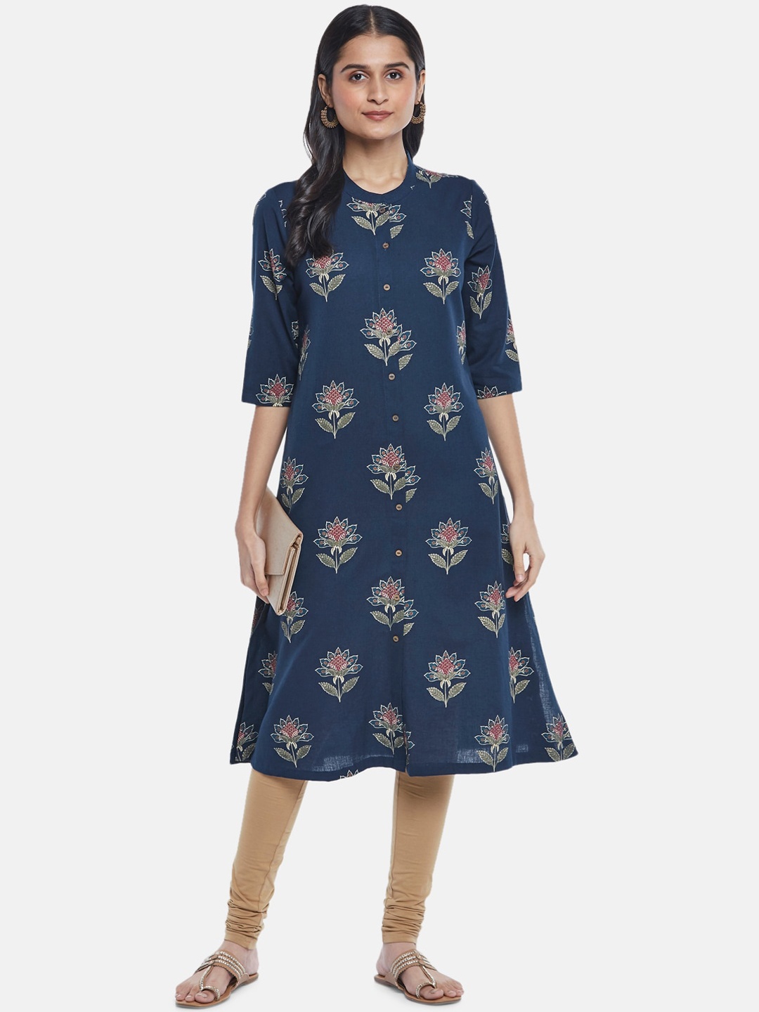 

RANGMANCH BY PANTALOONS Women Navy Blue Floral Print Cotton Kurta