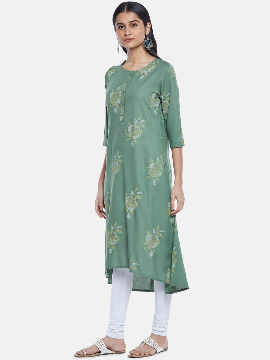 

RANGMANCH BY PANTALOONS Women Green Floral Printed A Line Kurta