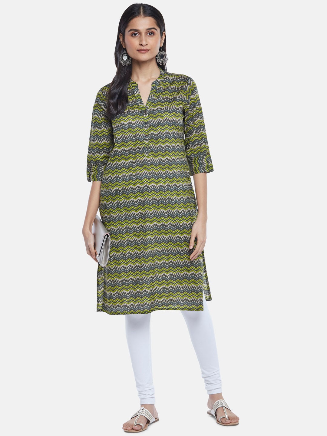 

RANGMANCH BY PANTALOONS Women Green Geometric Print Cotton Kurta