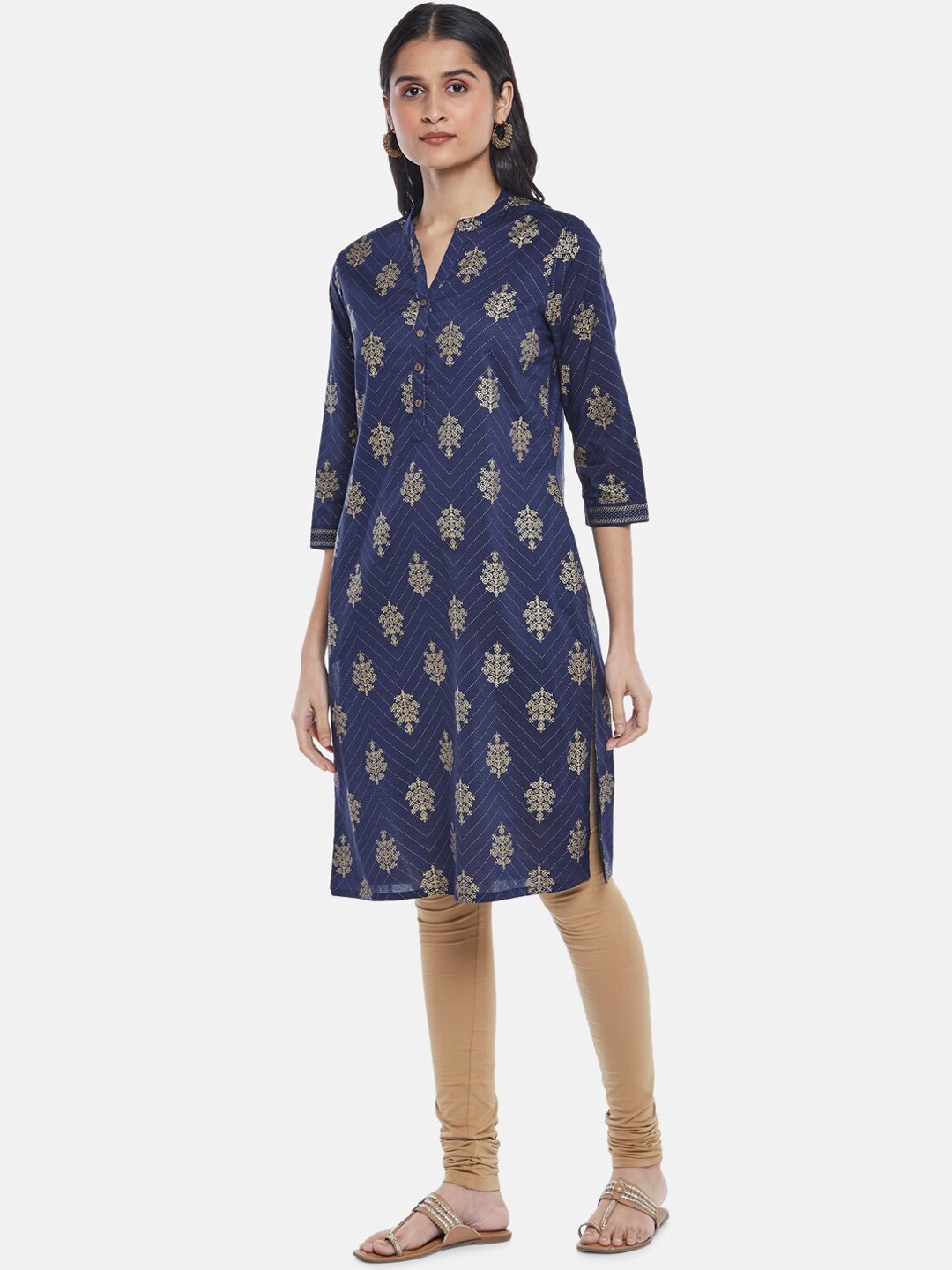 

RANGMANCH BY PANTALOONS Women Navy Blue Ethnic Motifs Print Cotton Kurta