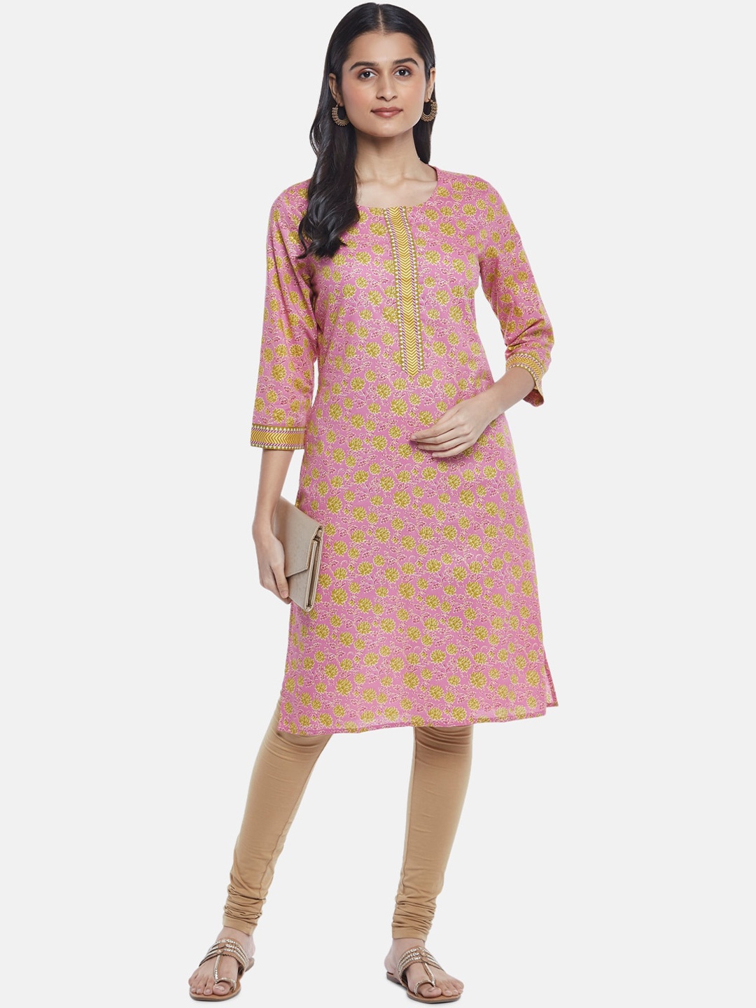 

RANGMANCH BY PANTALOONS Women Pink Floral Print Cotton Kurta