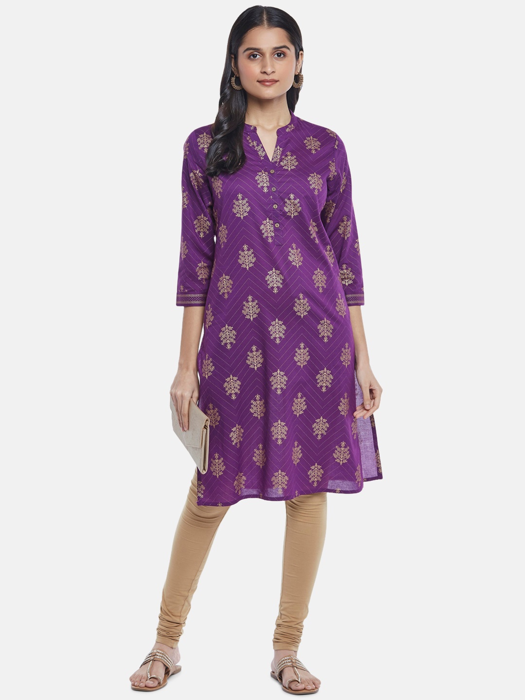 

RANGMANCH BY PANTALOONS Women Purple Ethnic Motifs Print Cotton Kurta