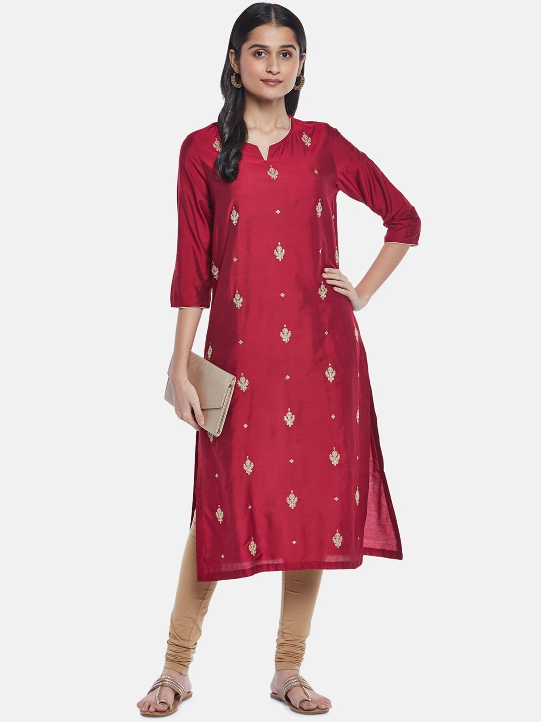 

RANGMANCH BY PANTALOONS Women Red Ethnic Motifs Embroidered Kurta