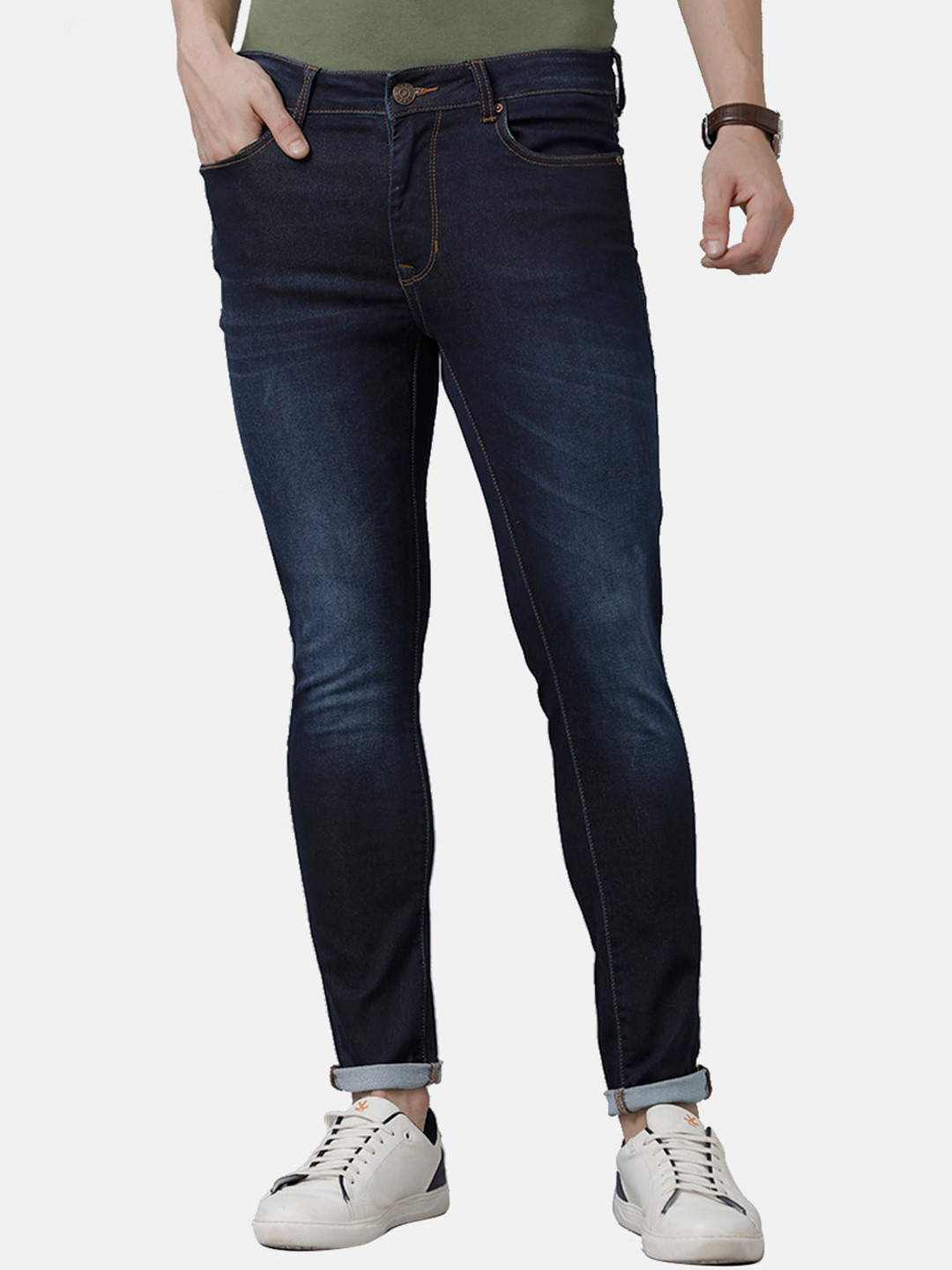 

Double Two Men Blue Lean Slim Fit Mildly Distressed Light Fade Stretchable Jeans