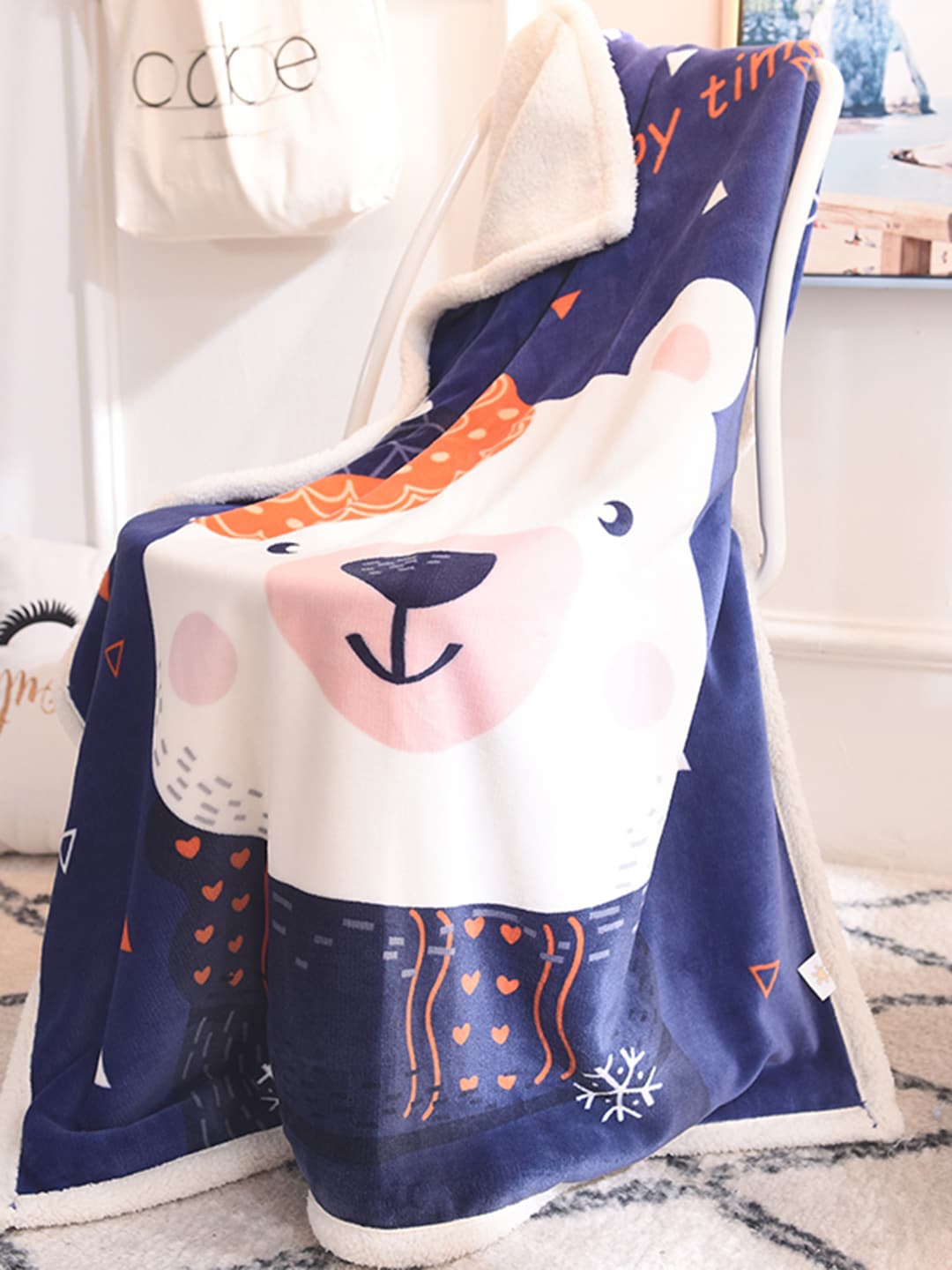 

JC Collection Navy Blue & Cream-Coloured Cartoon Characters AC Room Single Bed Blanket