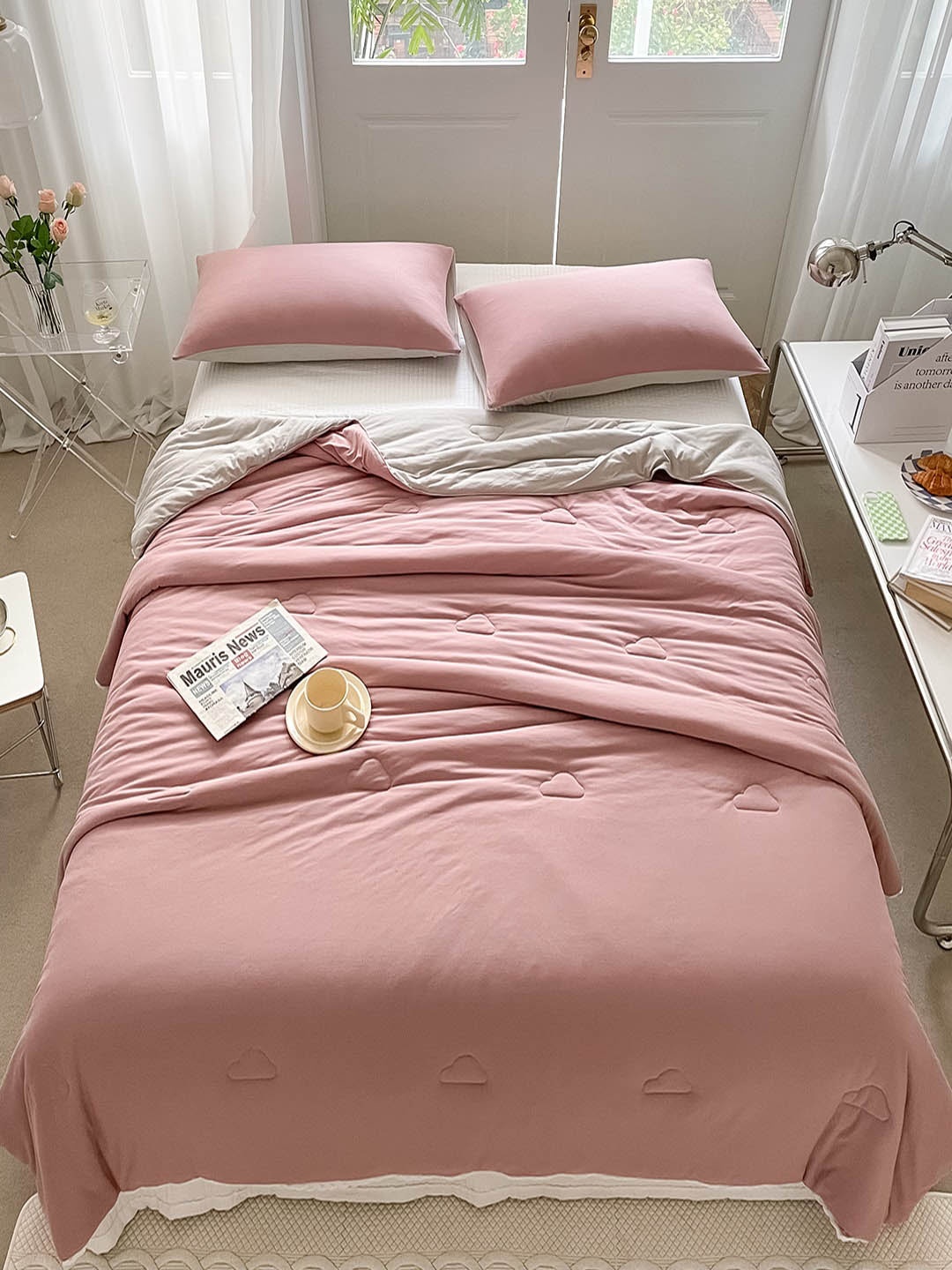 

JC HOME Pink & Sea Green AC Room 400 GSM Double Bed Quilt