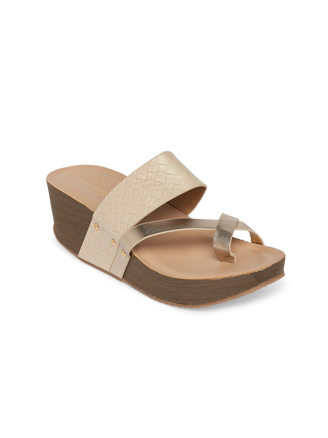 Forever Glam by Pantaloons Textured One Toe Wedges, Beige