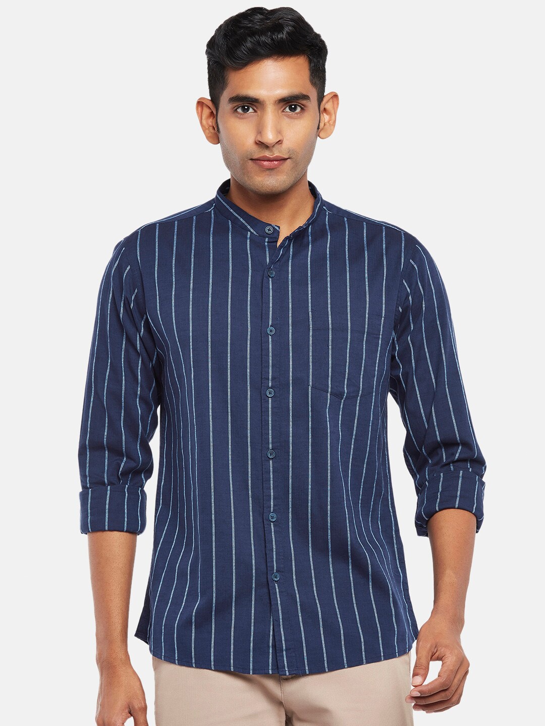 BYFORD by Pantaloons Men Blue Slim Fit Striped Casual Shirt