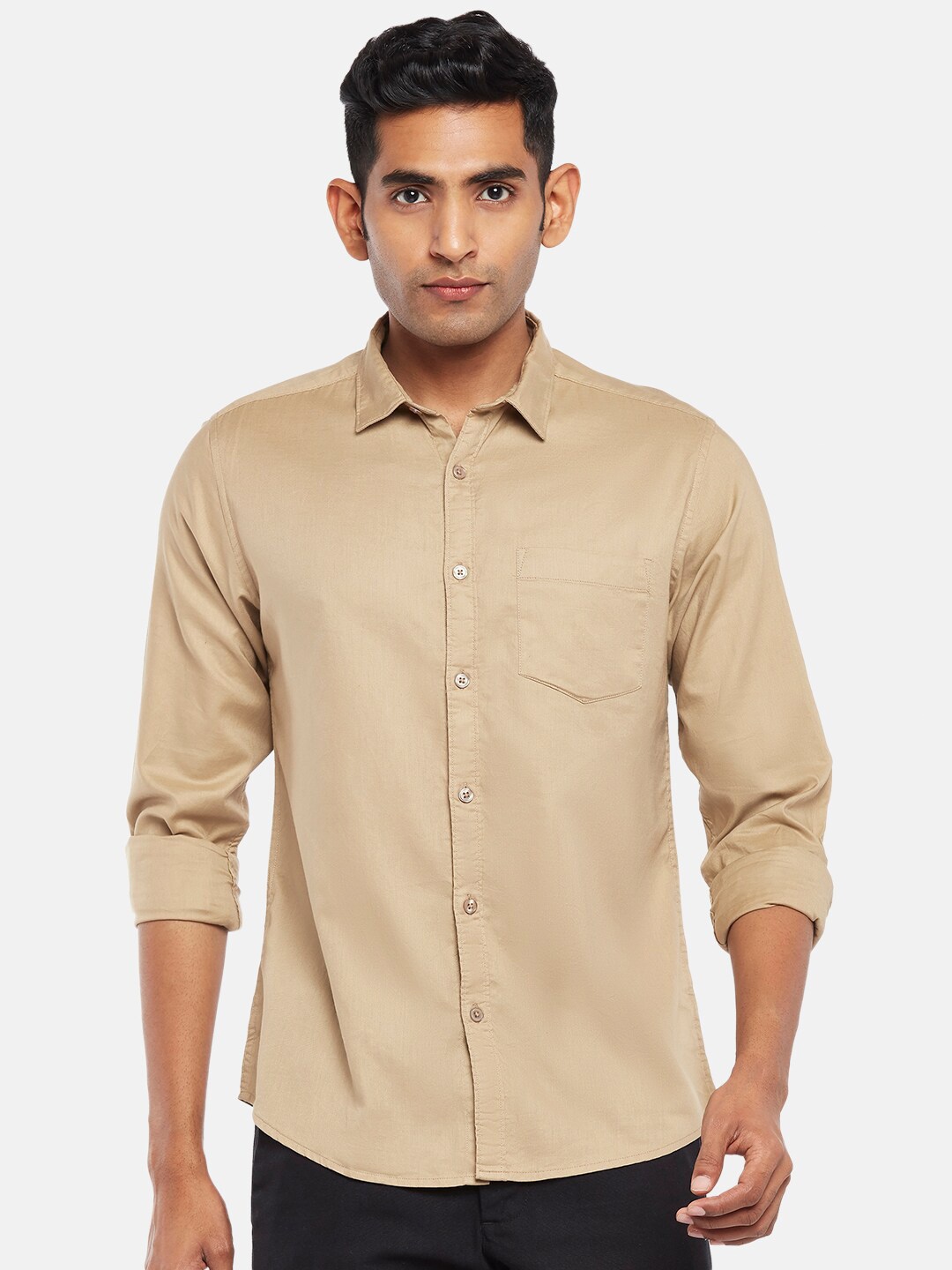 

BYFORD by Pantaloons Men Beige Slim Fit Casual Shirt