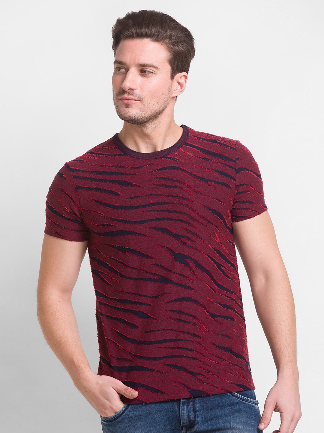 

Being Human Men Maroon & Black Cotton T-shirt