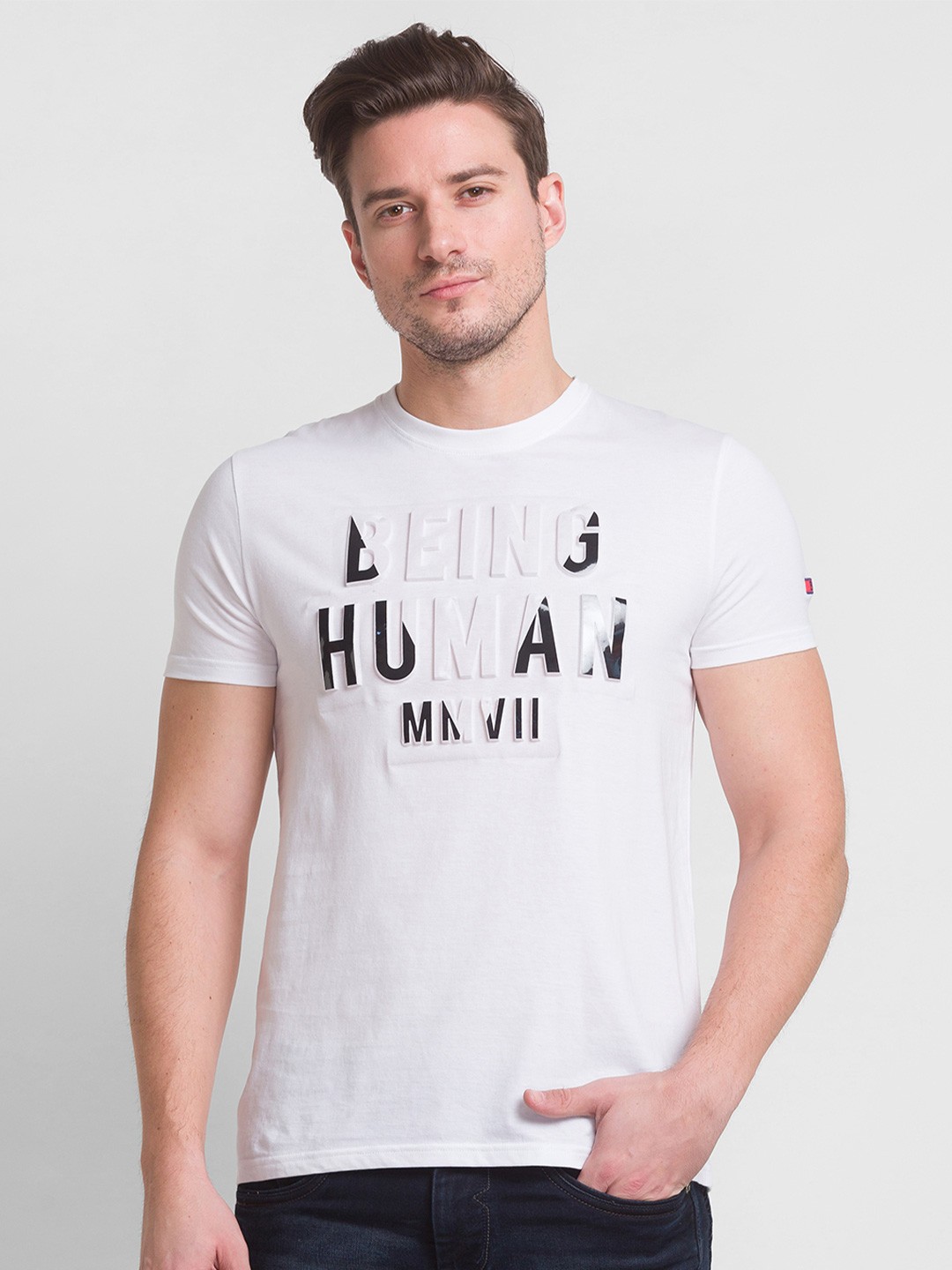 

Being Human Men White & Black Typography Printed Cotton T-shirt