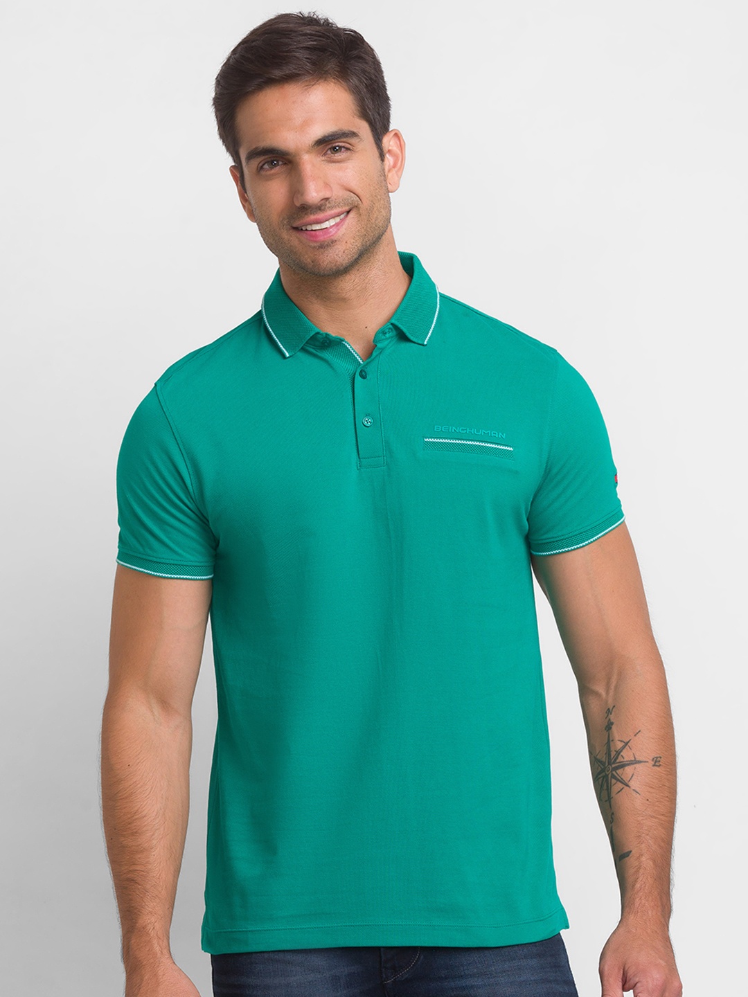 

Being Human Men Green Polo Collar Cotton T-shirt