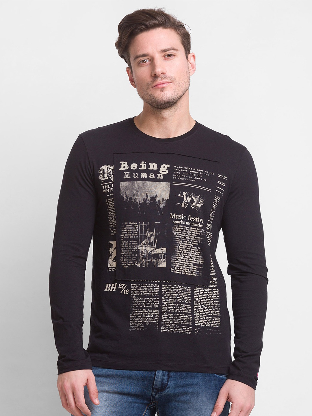 

Being Human Men Black Typography Printed Cotton T-shirt