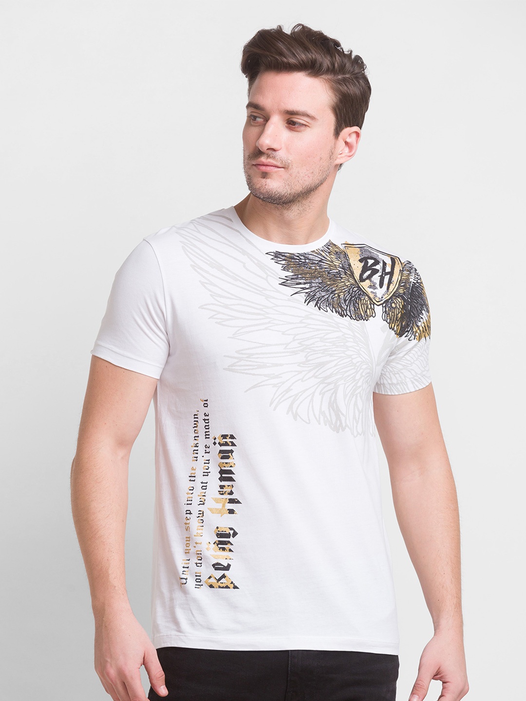 

Being Human Men White Printed Cotton T-shirt