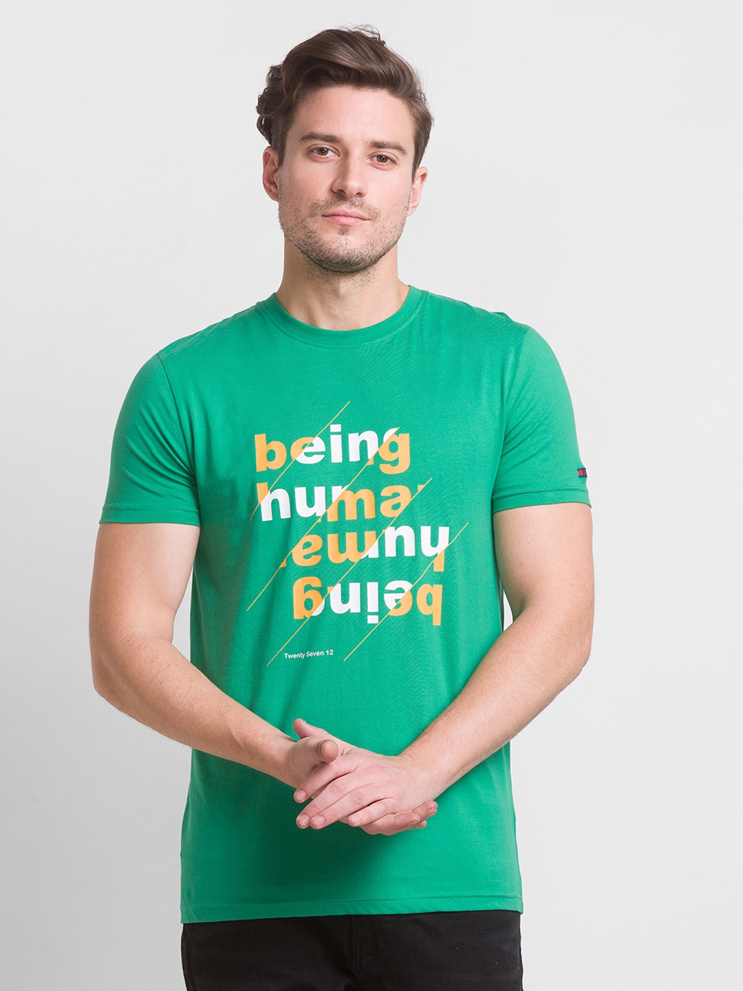 

Being Human Men Green Typography Printed Cotton T-shirt