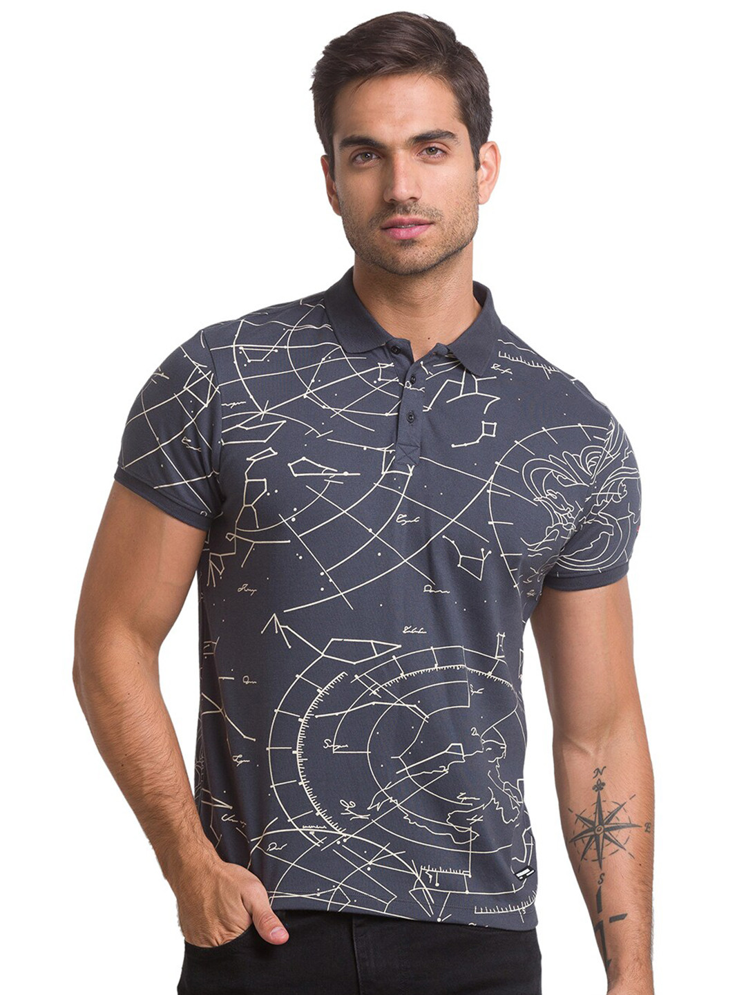 

Being Human Men Charcoal Printed Polo Collar T-shirt