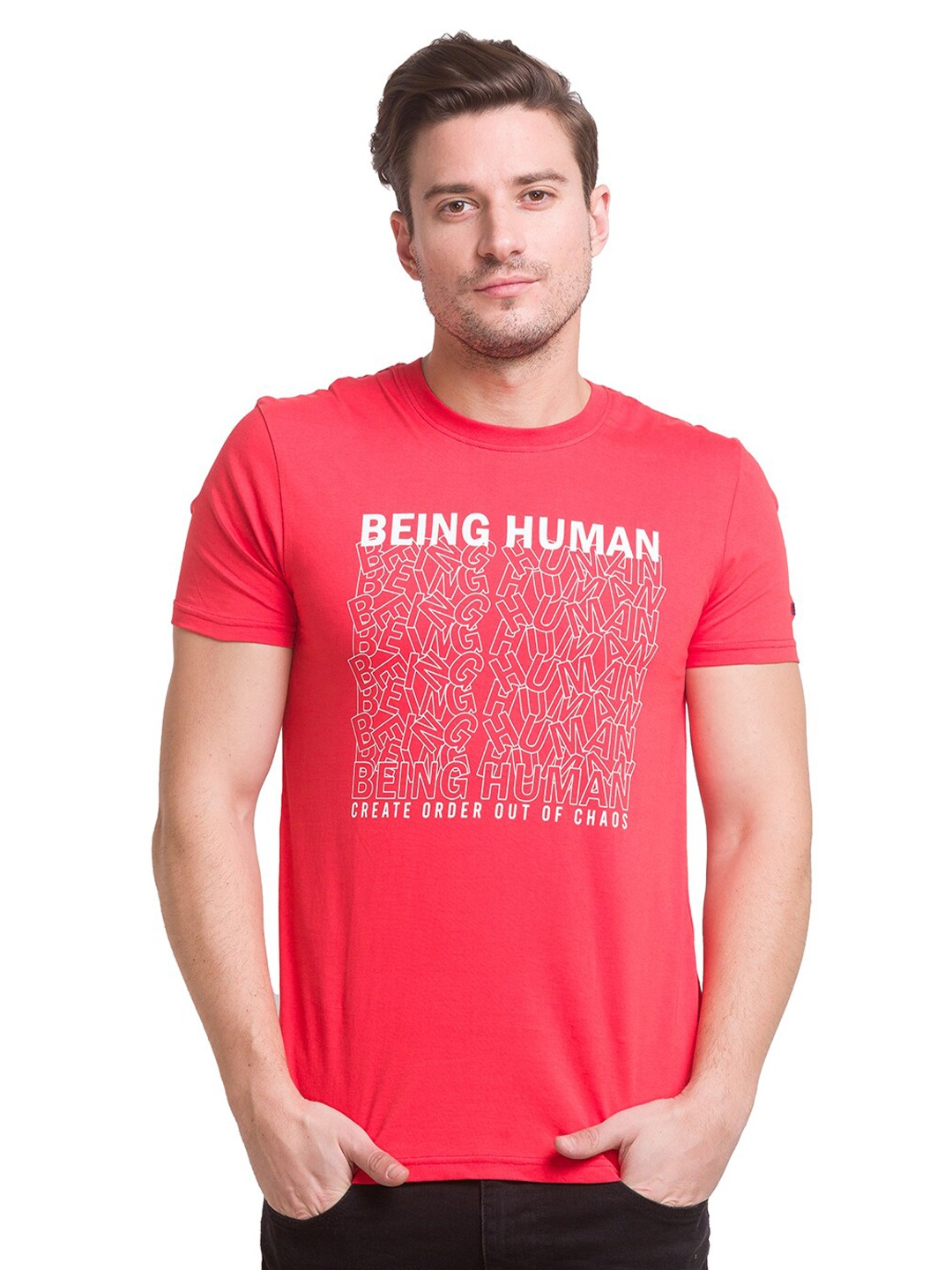 

Being Human Men Red Typography Printed T-shirt