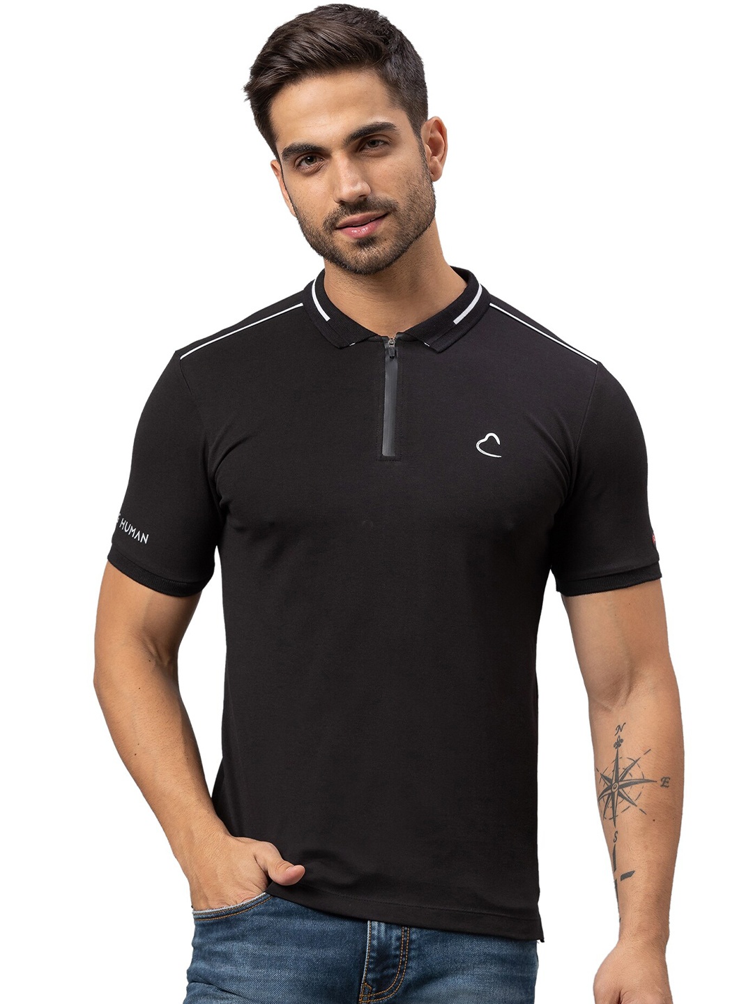 

Being Human Men Black Solid Polo Collar T-shirt