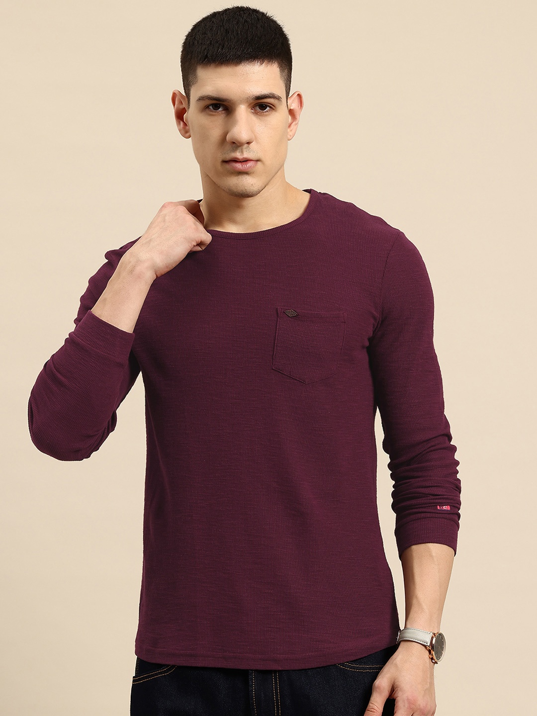 

Being Human Solid Pure Cotton T-shirt, Burgundy