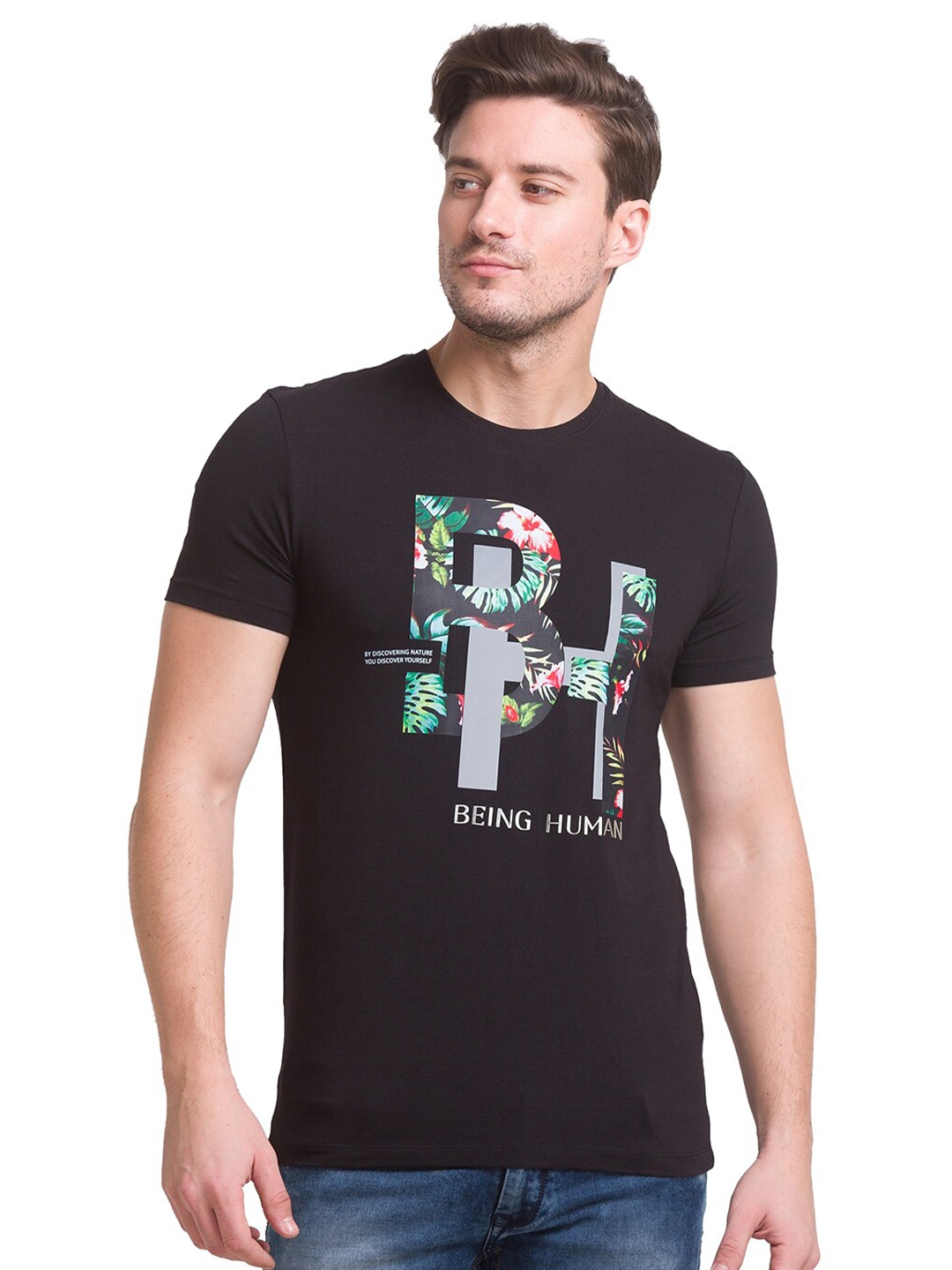

Being Human Men Black Typography Printed T-shirt
