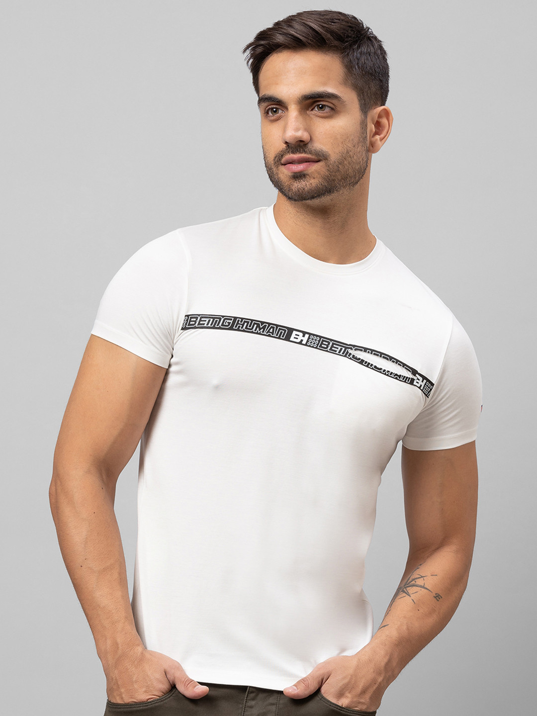 

Being Human Men White Typography Cotton T-shirt