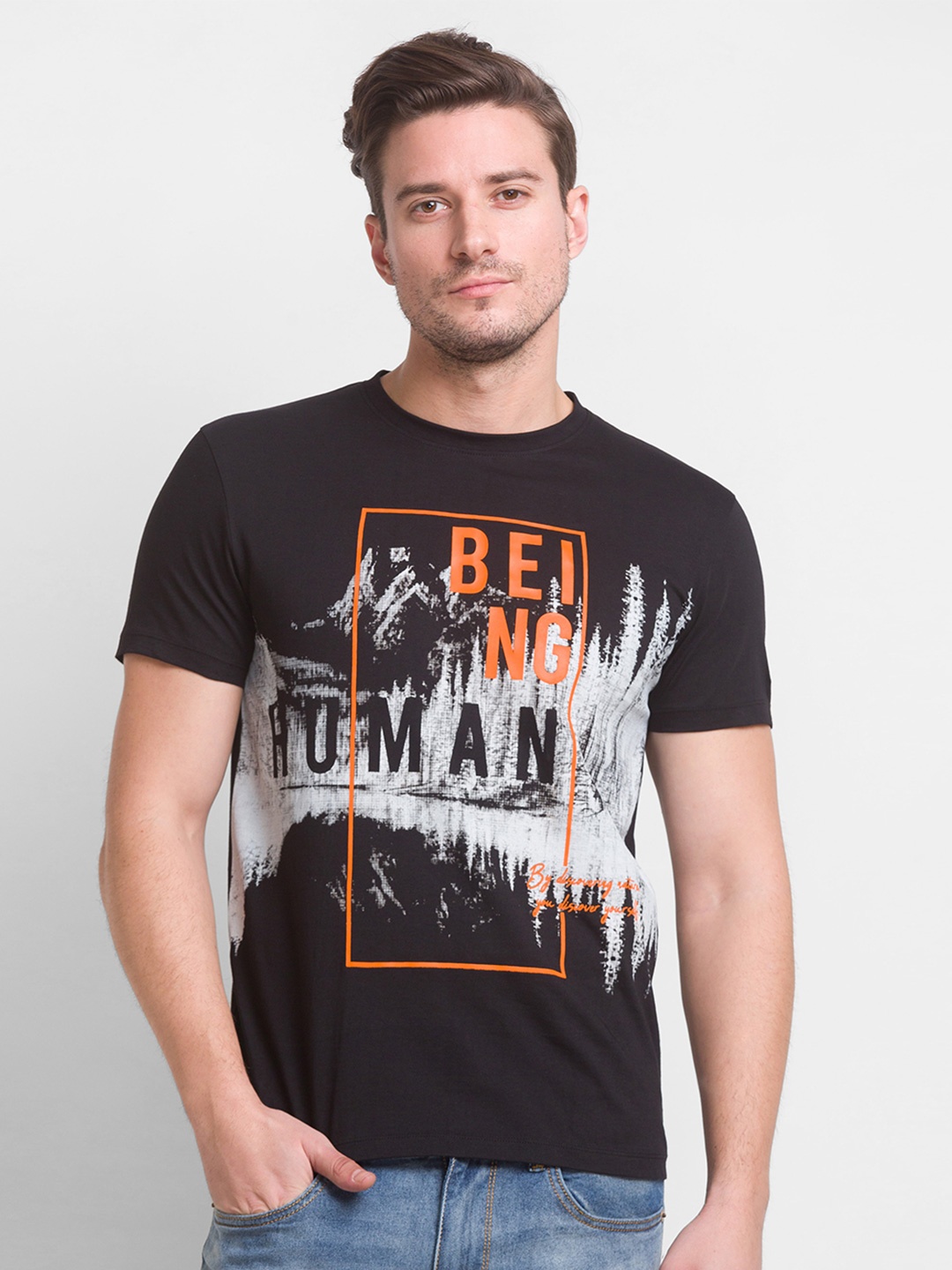 

Being Human Men Black Printed Cotton T-shirt