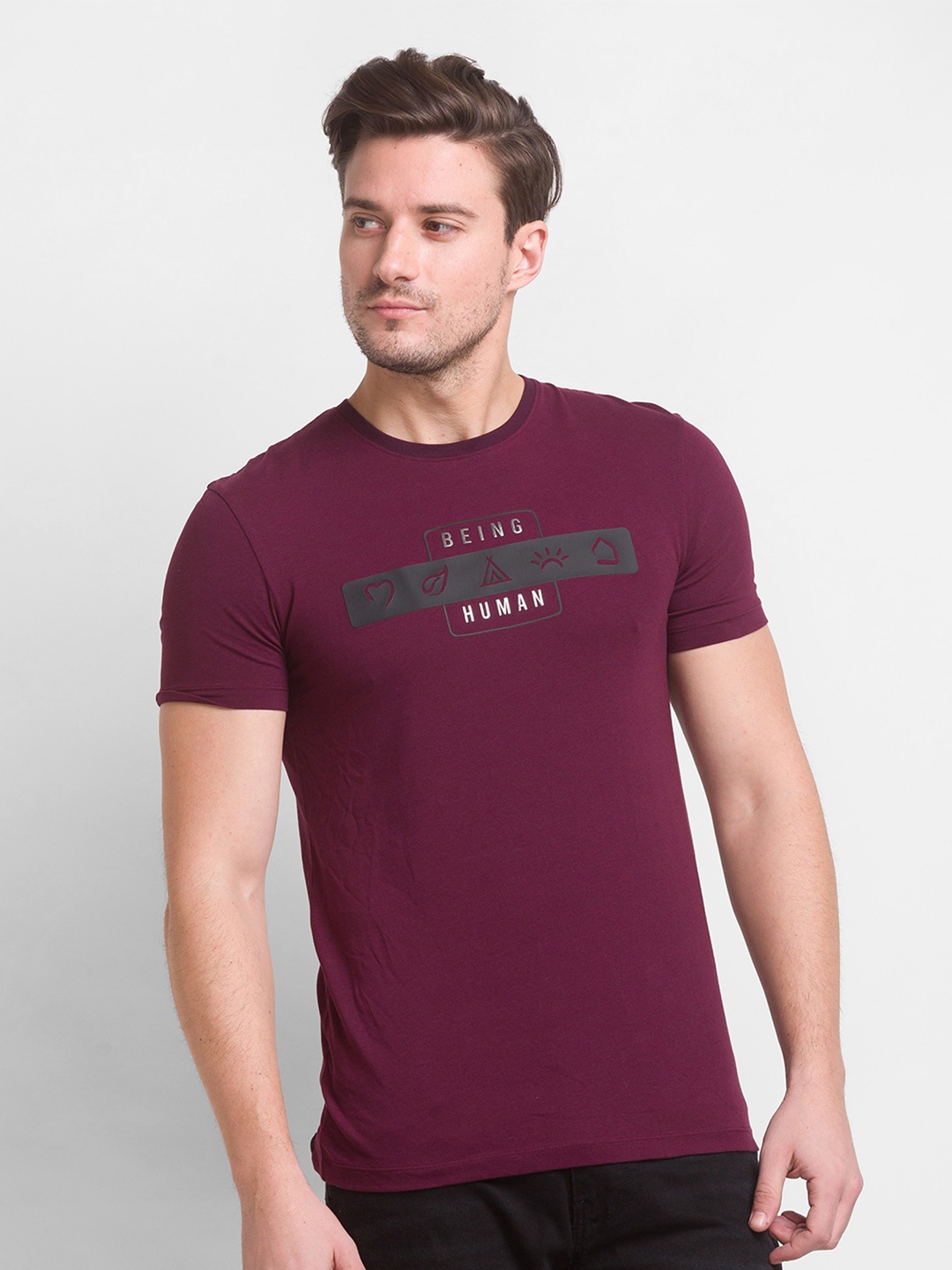 

Being Human Men Violet Typography Printed Cotton T-shirt