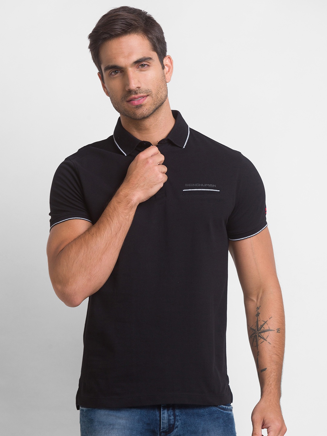 

Being Human Men Black Polo Collar Cotton T-shirt