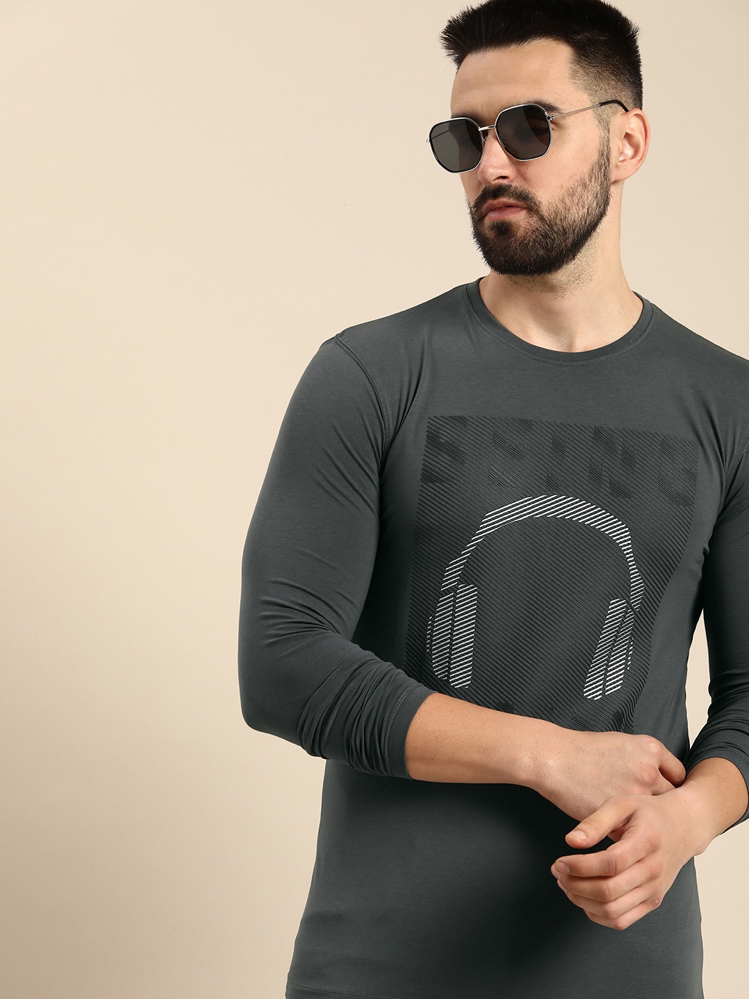 

Being Human Graphic Printed Casual T-shirt, Charcoal