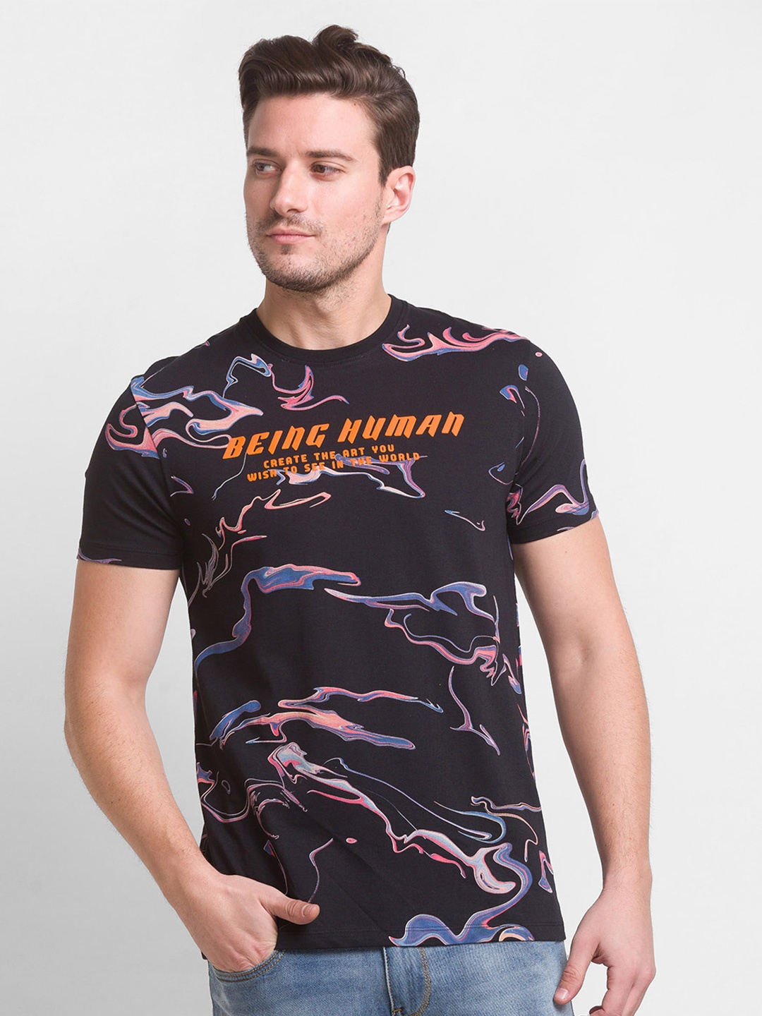 

Being Human Men Black Printed Cotton T-shirt