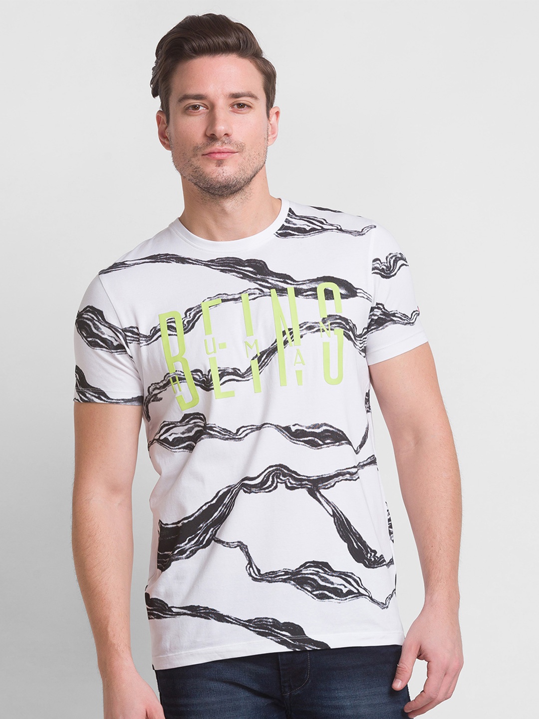 

Being Human Men White Printed Cotton T-shirt