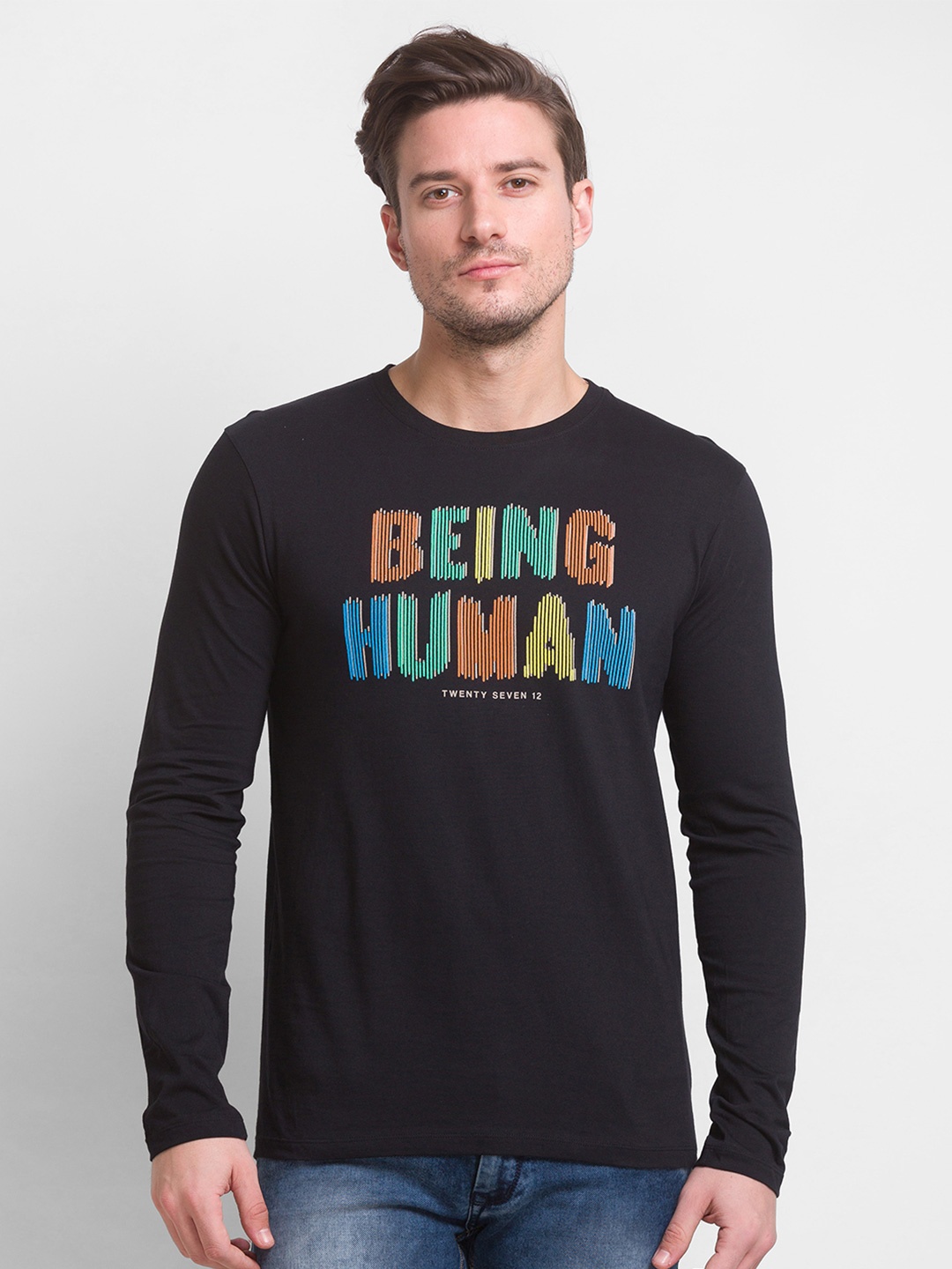 

Being Human Men Black Typography Printed Cotton T-shirt