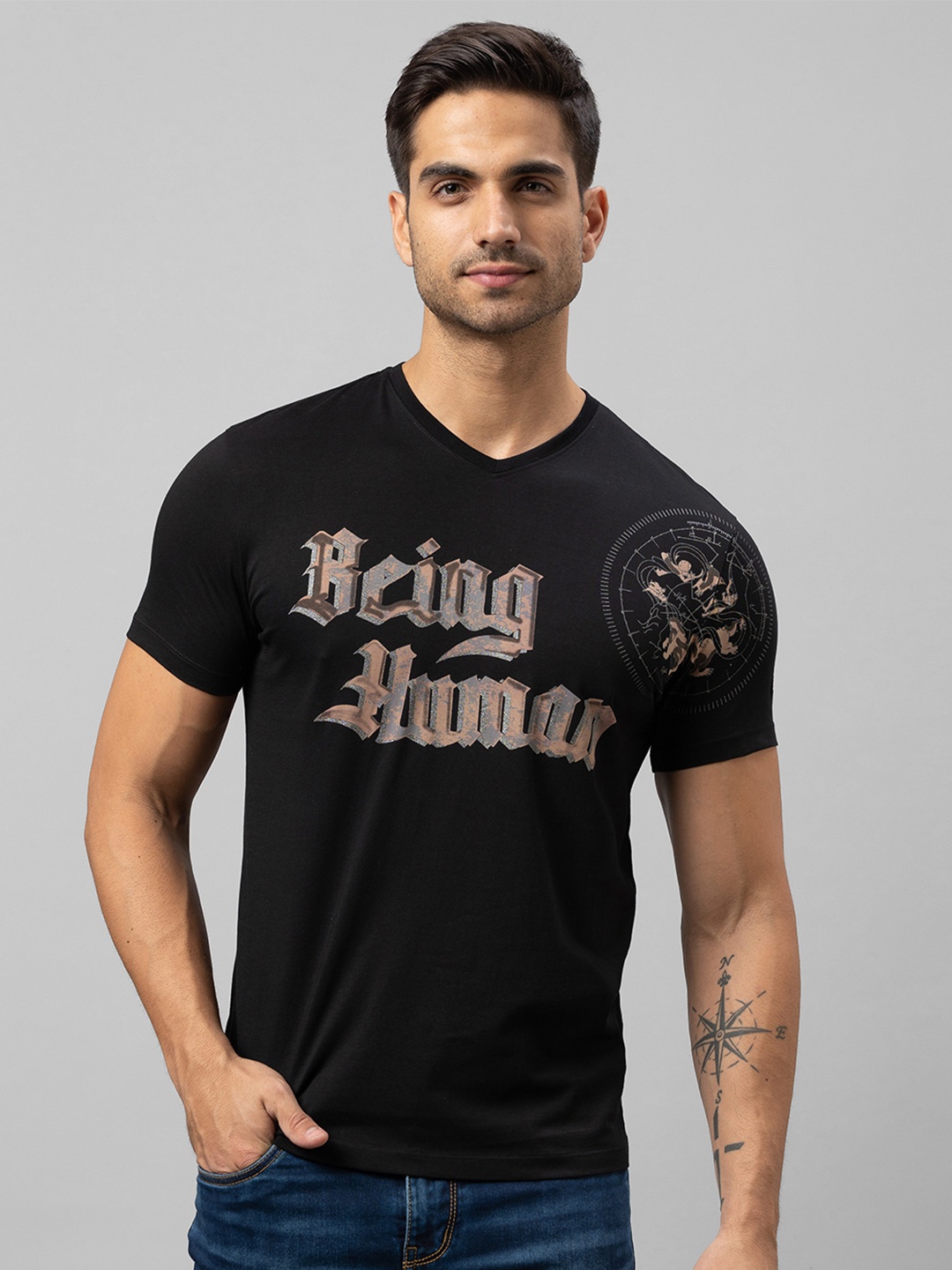 

Being Human Men Black Typography Printed T-shirt