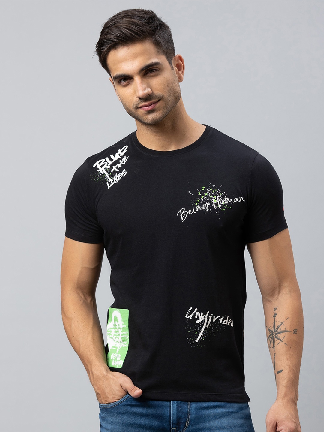 

Being Human Men Black Typography Printed Cotton T-shirt
