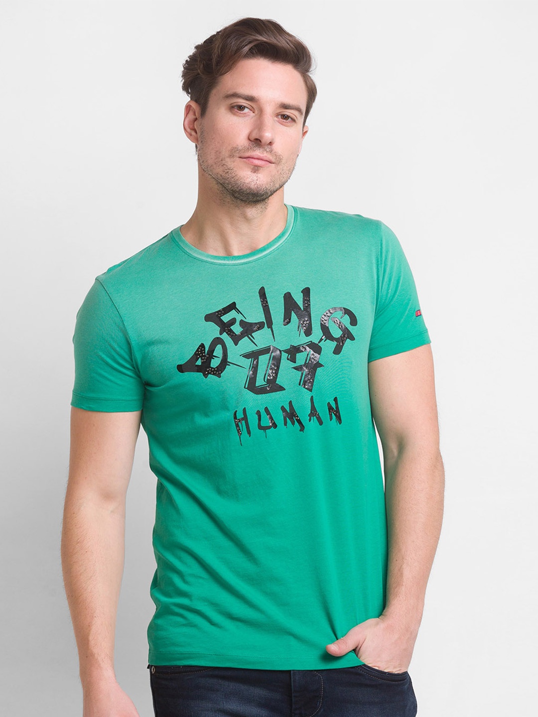 

Being Human Men Green Printed Cotton T-shirt