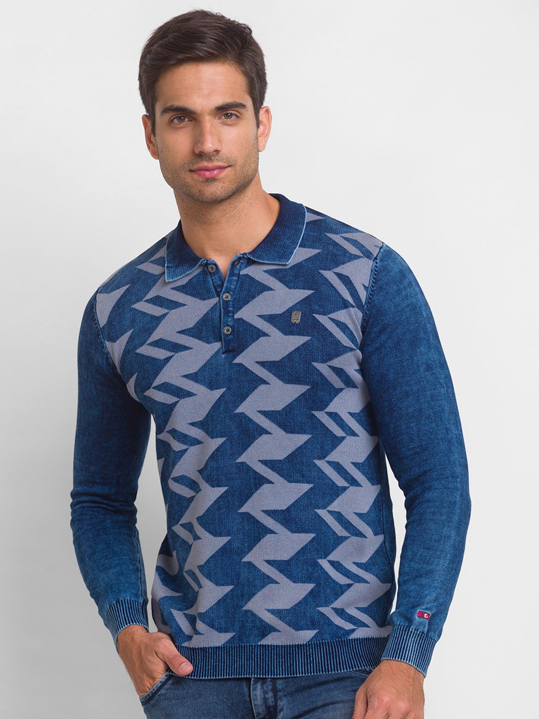 

Being Human Men Blue Printed Polo Collar T-shirt