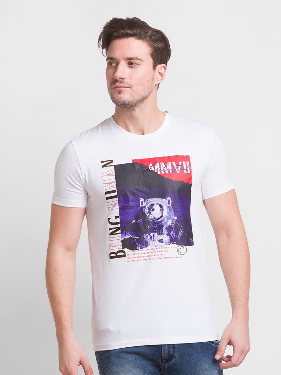 

Being Human Men White Printed Cotton T-shirt