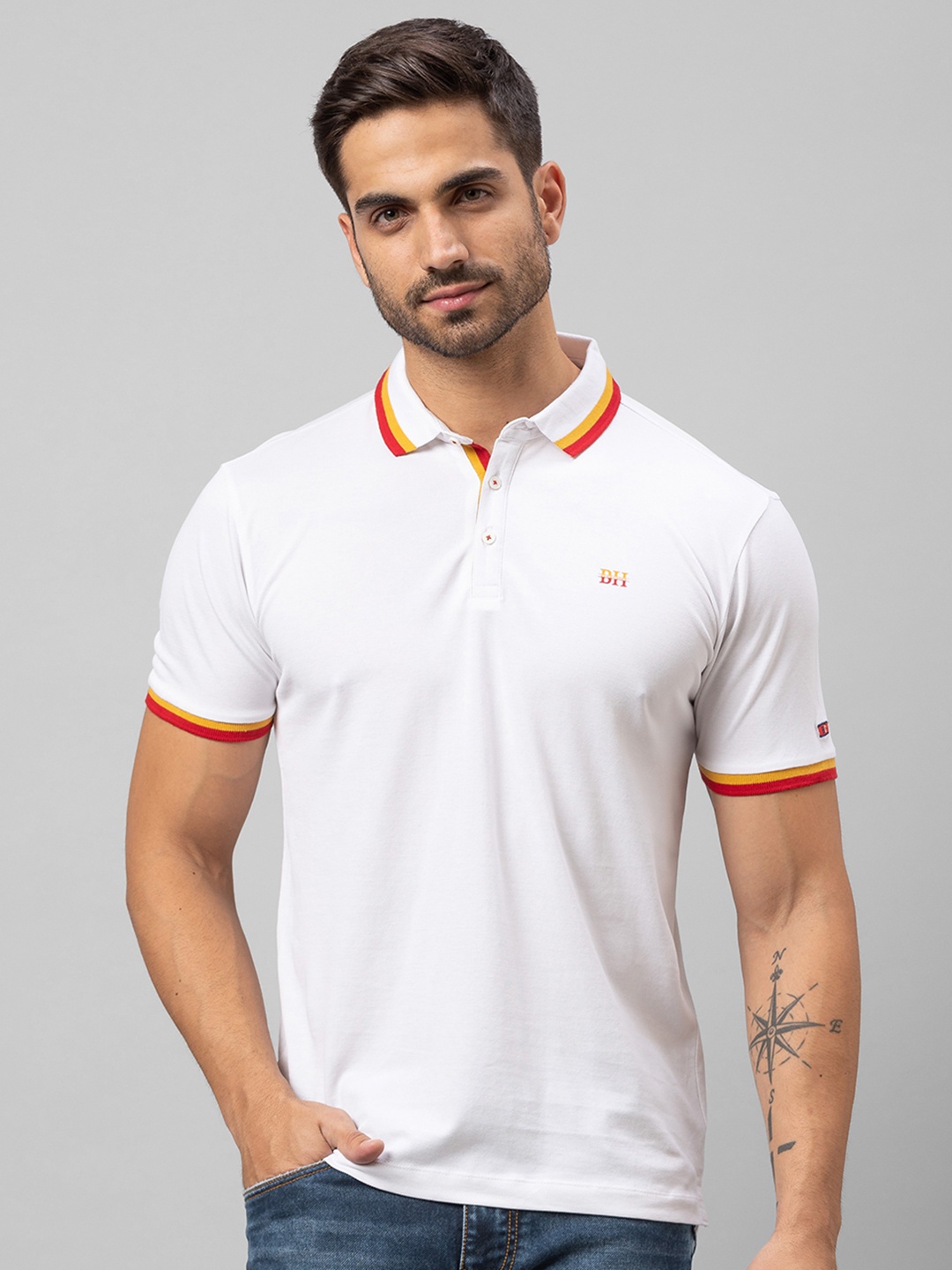 

Being Human Men White Polo Collar T-shirt