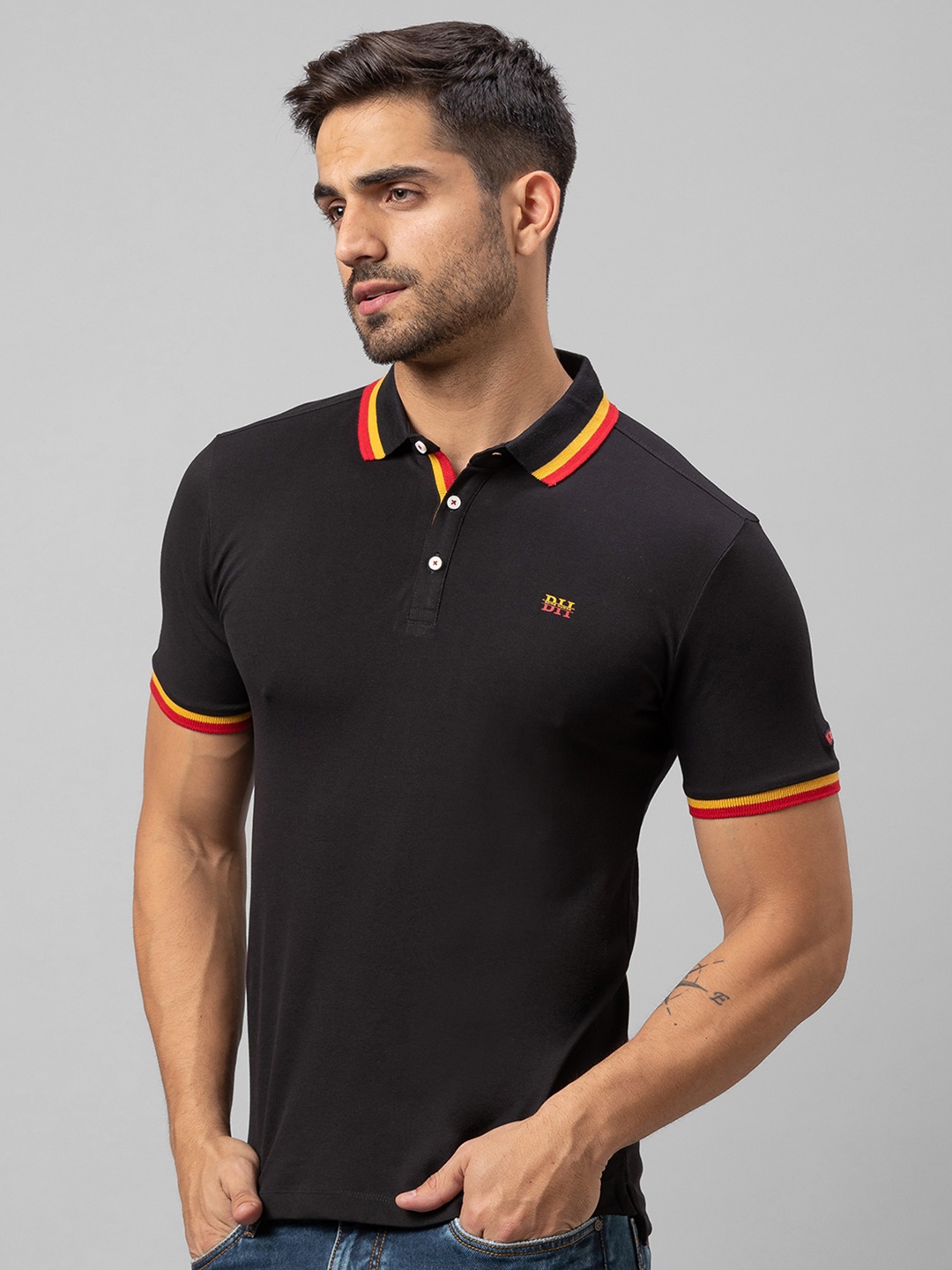 

Being Human Men Black Polo Collar Cotton T-shirt