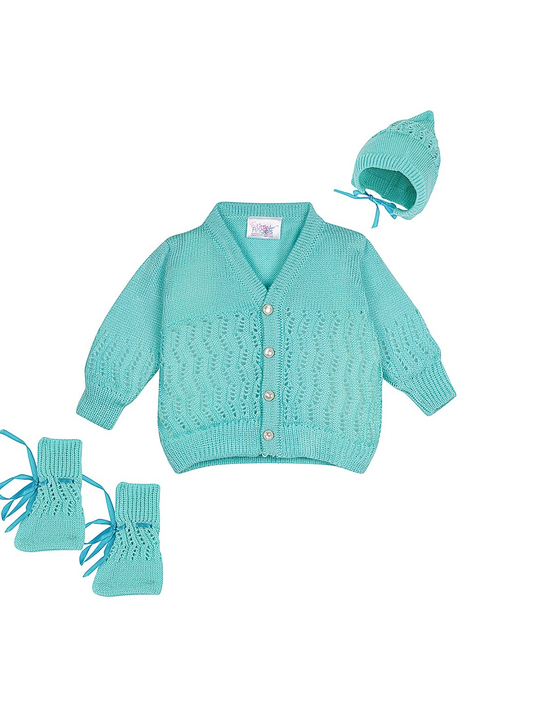 

Little Angels Boys Green Cardigan With Cap and Socks