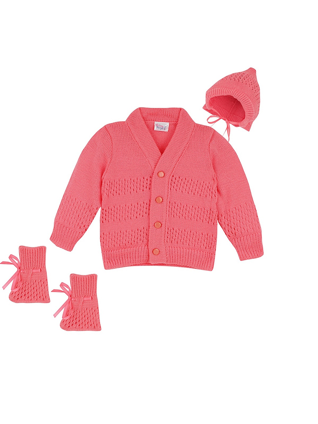 

Little Angels Girls Pink Cardigan With Cap and Socks